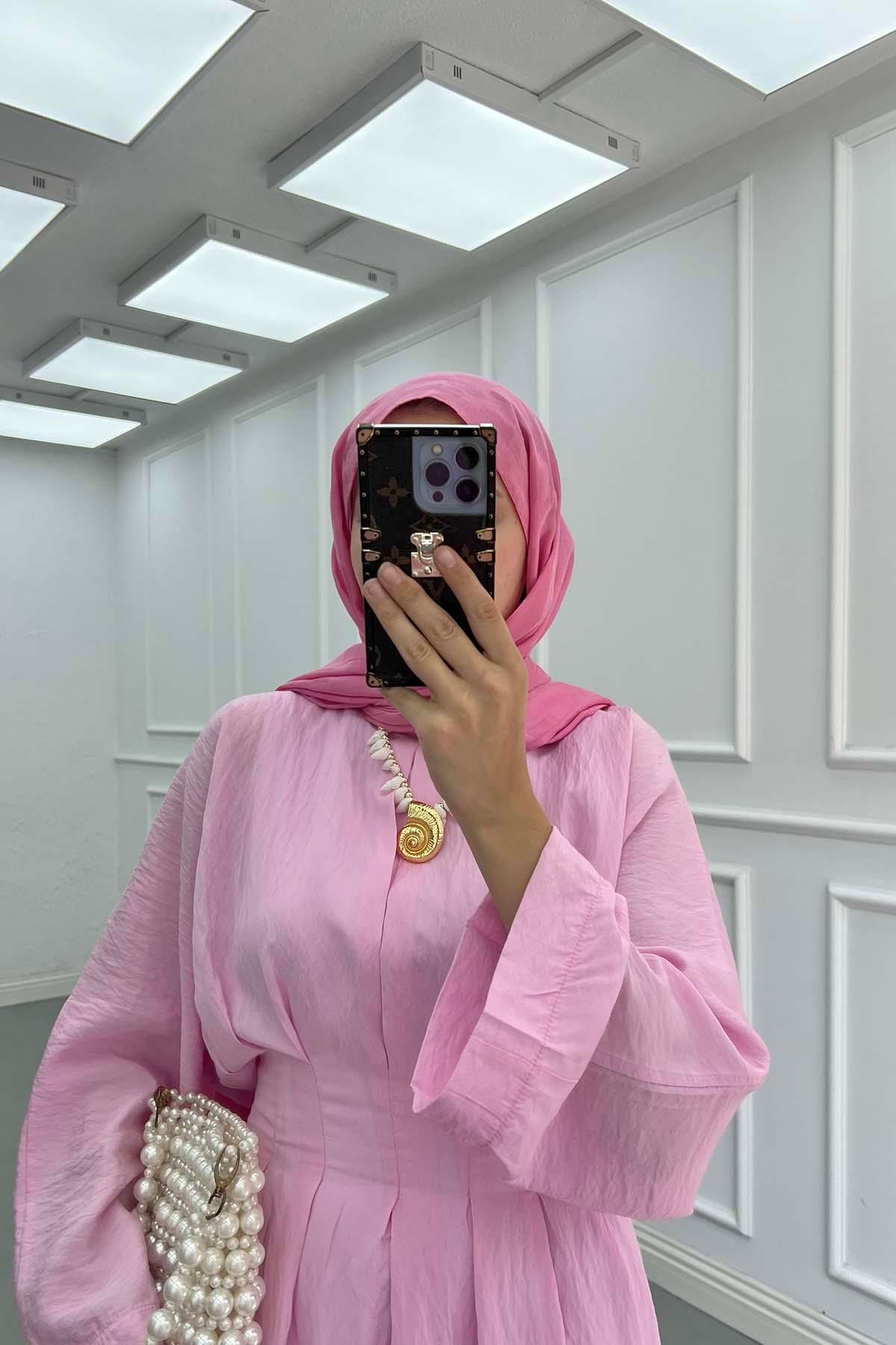 Pens Detaylı Elbise Pembe