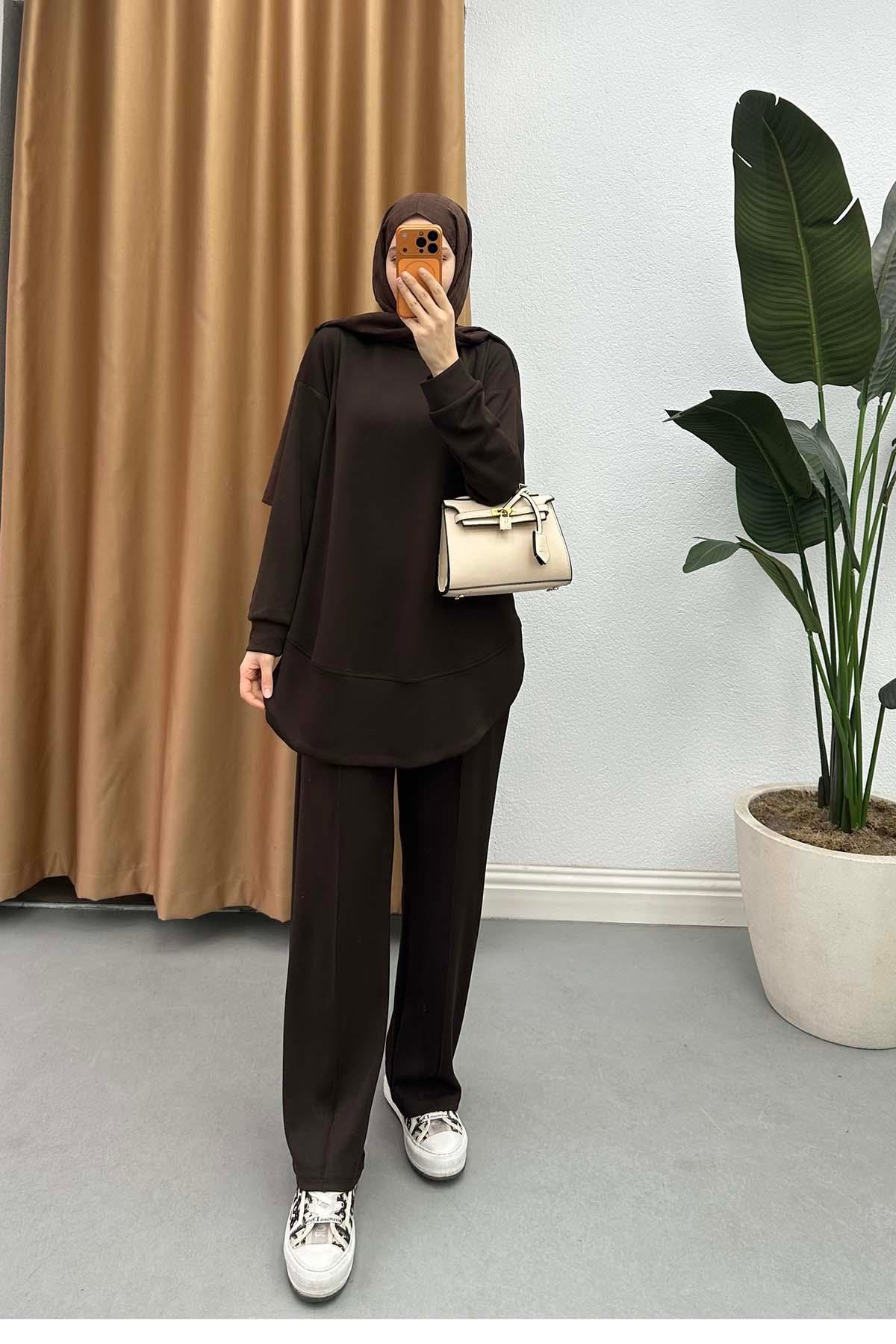 Pens Detaylı Oval kesim Oysh Takım Kahve