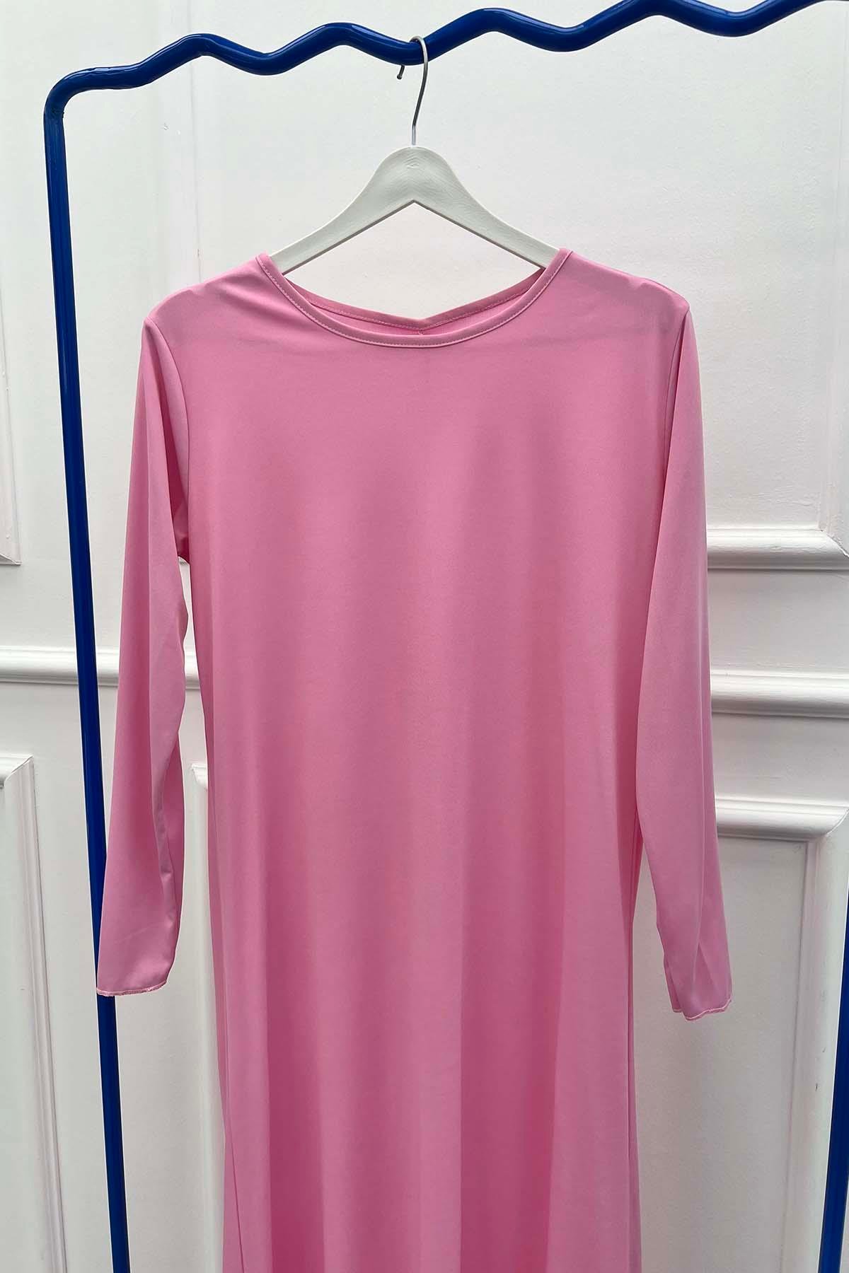 Penye İçlik Elbise Pembe