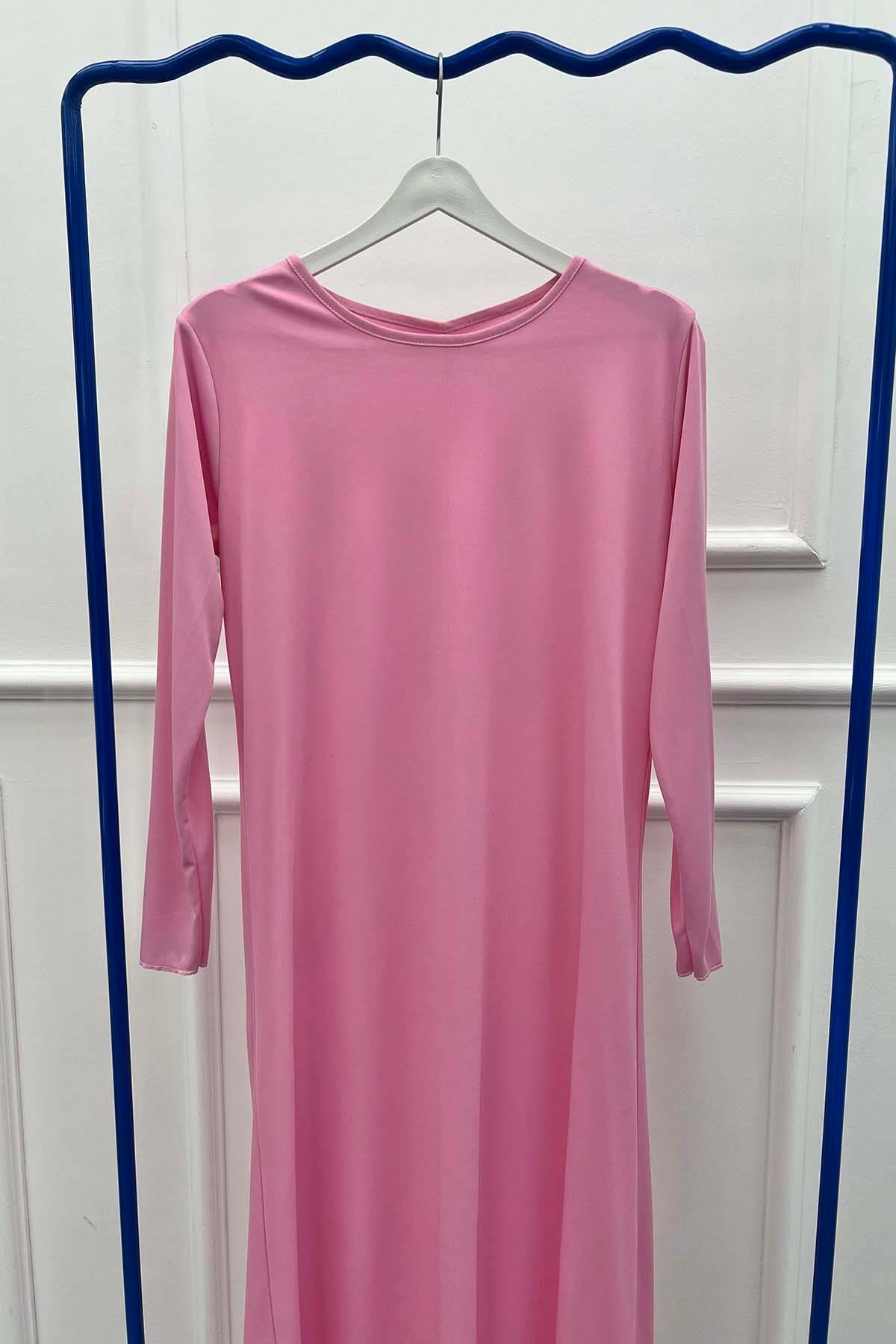 Penye İçlik Elbise Pembe