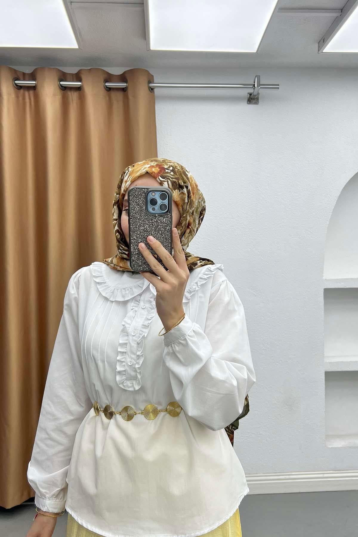 Peri Fırfırlı Bebe Yaka Gömlek Beyaz