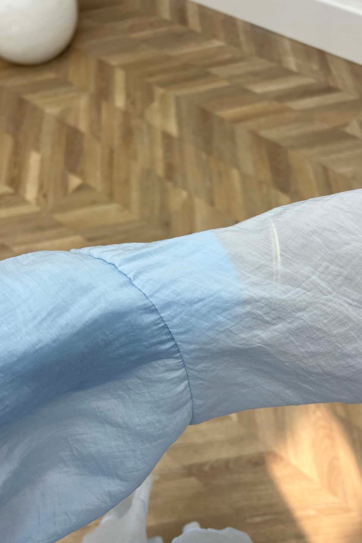 Peri Volanlı Yaka Bağlamalı Kimono Takım Bebe Mavi