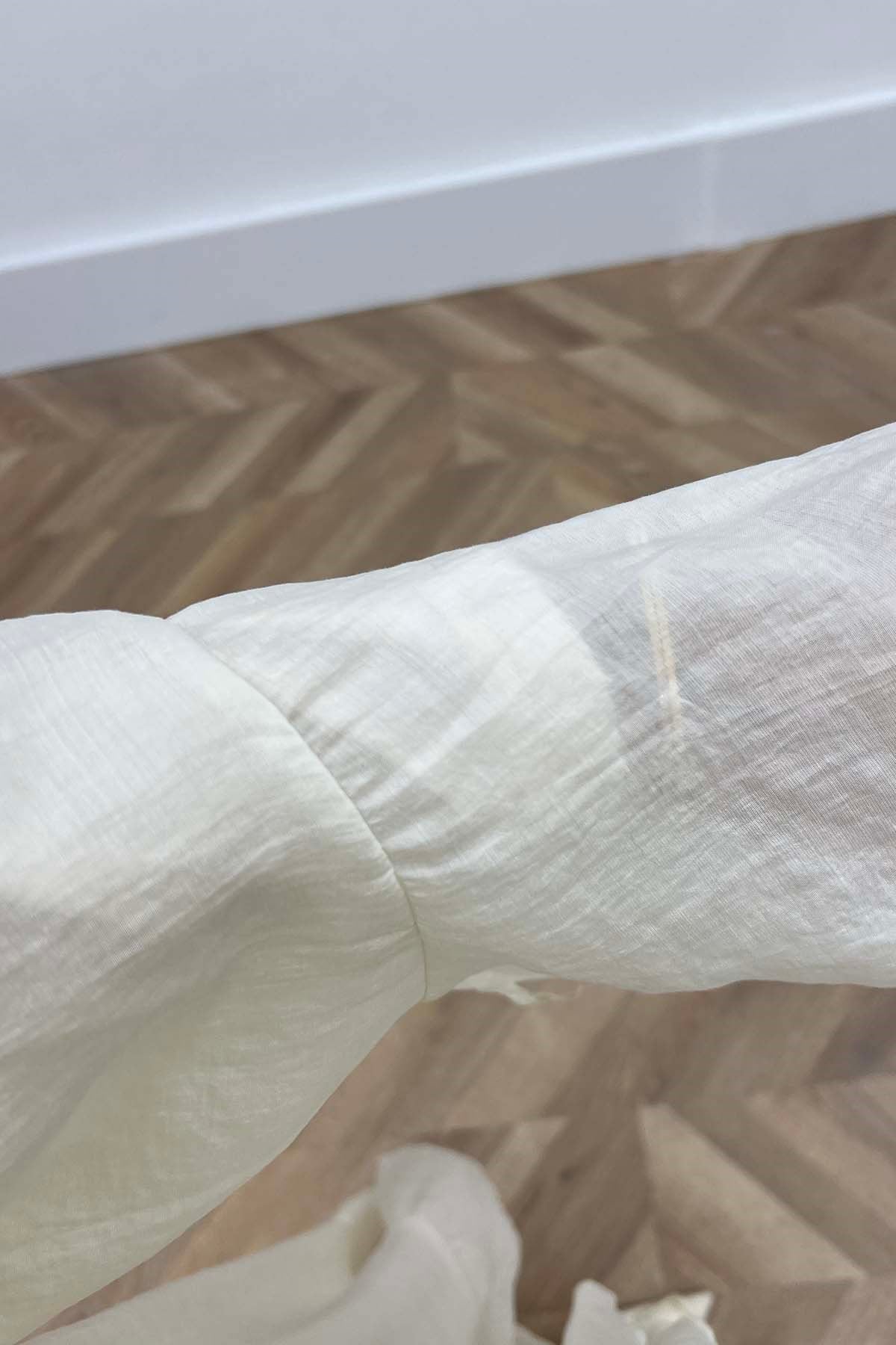 Peri Volanlı Yaka Bağlamalı Kimono Takım Ekru