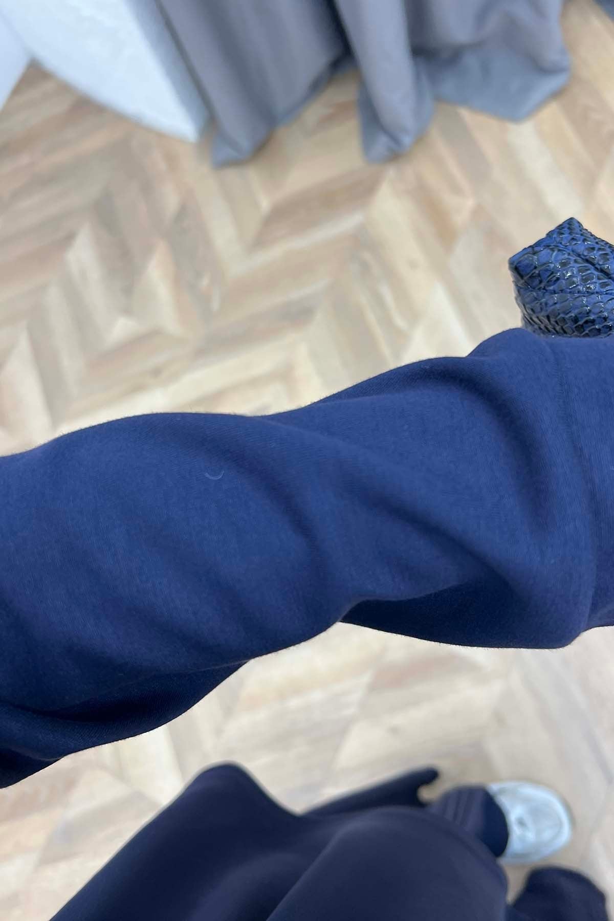 Pileli Bel Büzgülü Dik Yaka Oysh Takım Lacivert