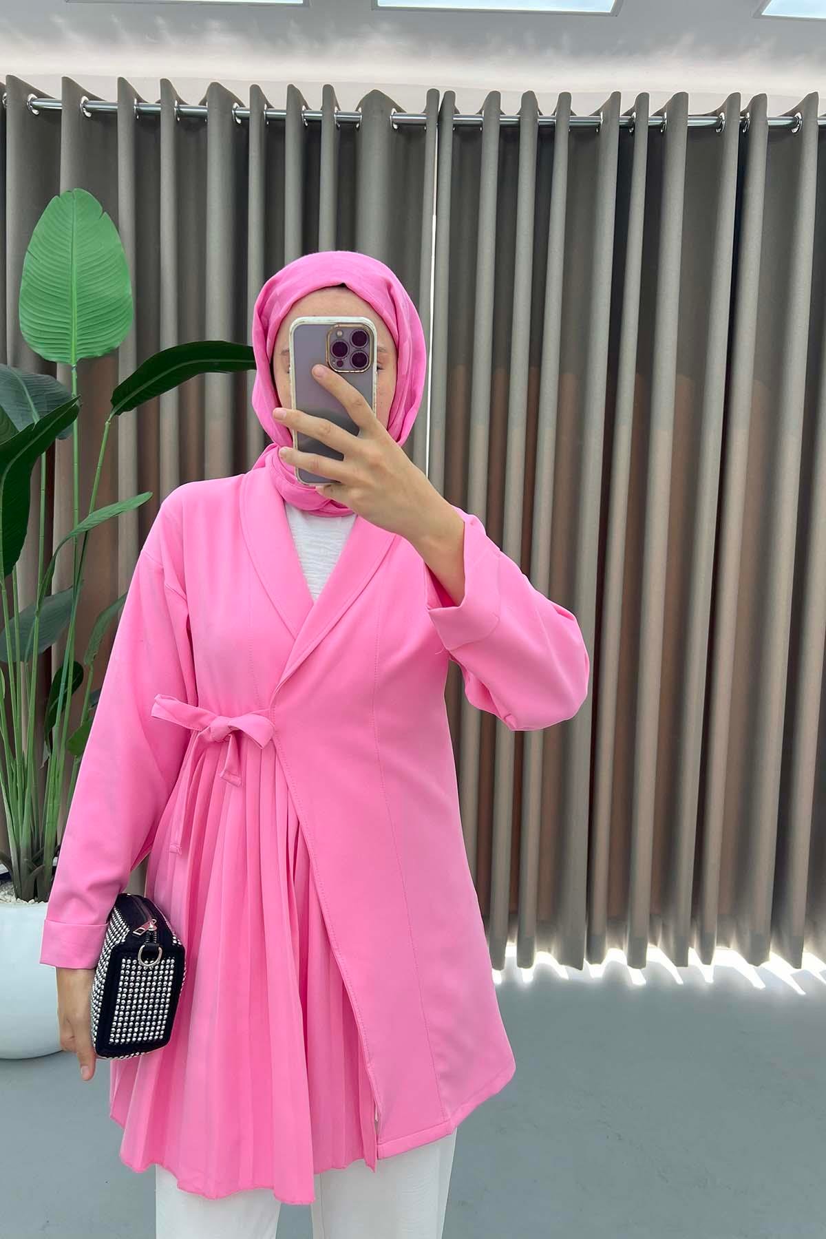 Piliseli Bağlamalı Ceket Pembe