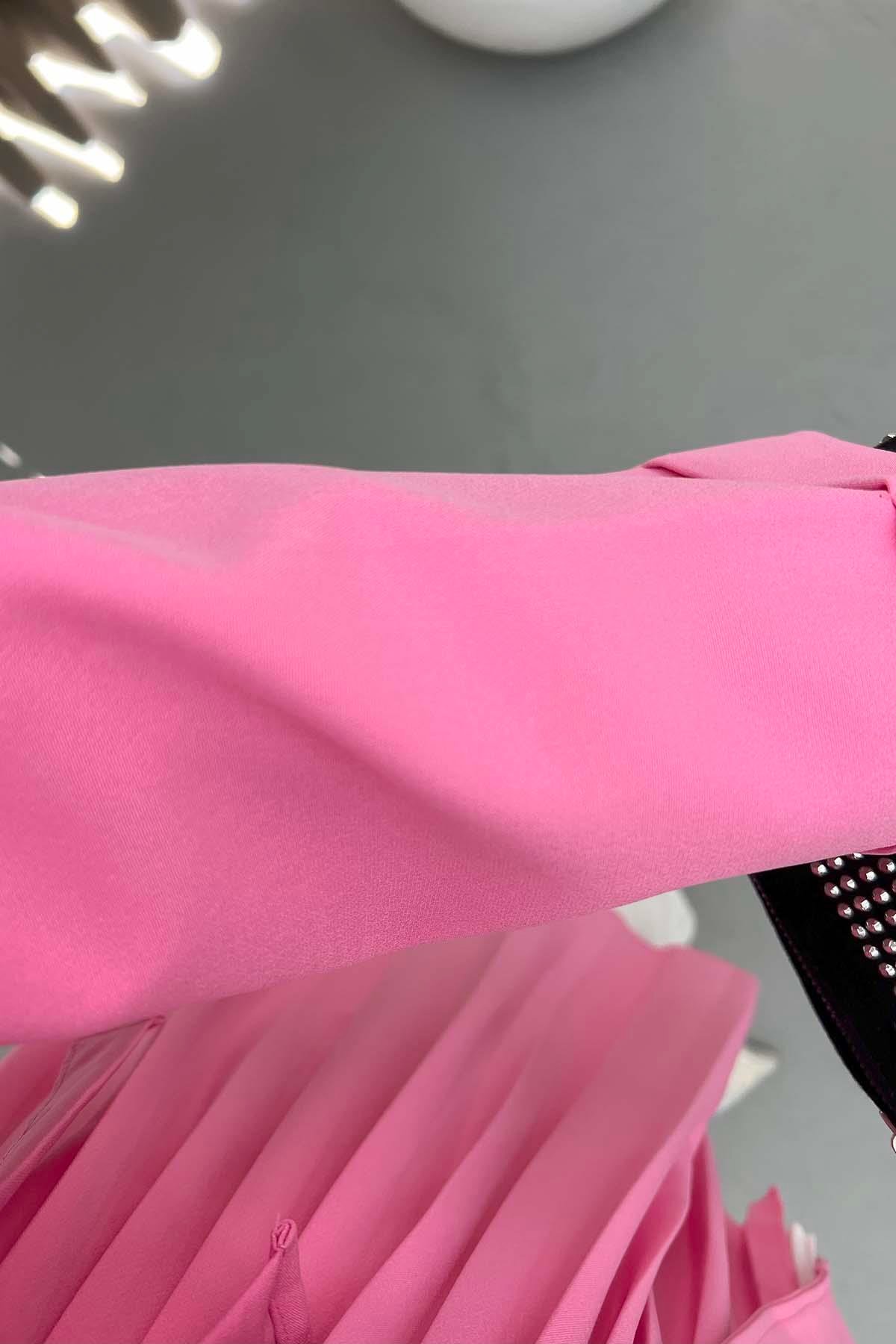 Piliseli Bağlamalı Ceket Pembe