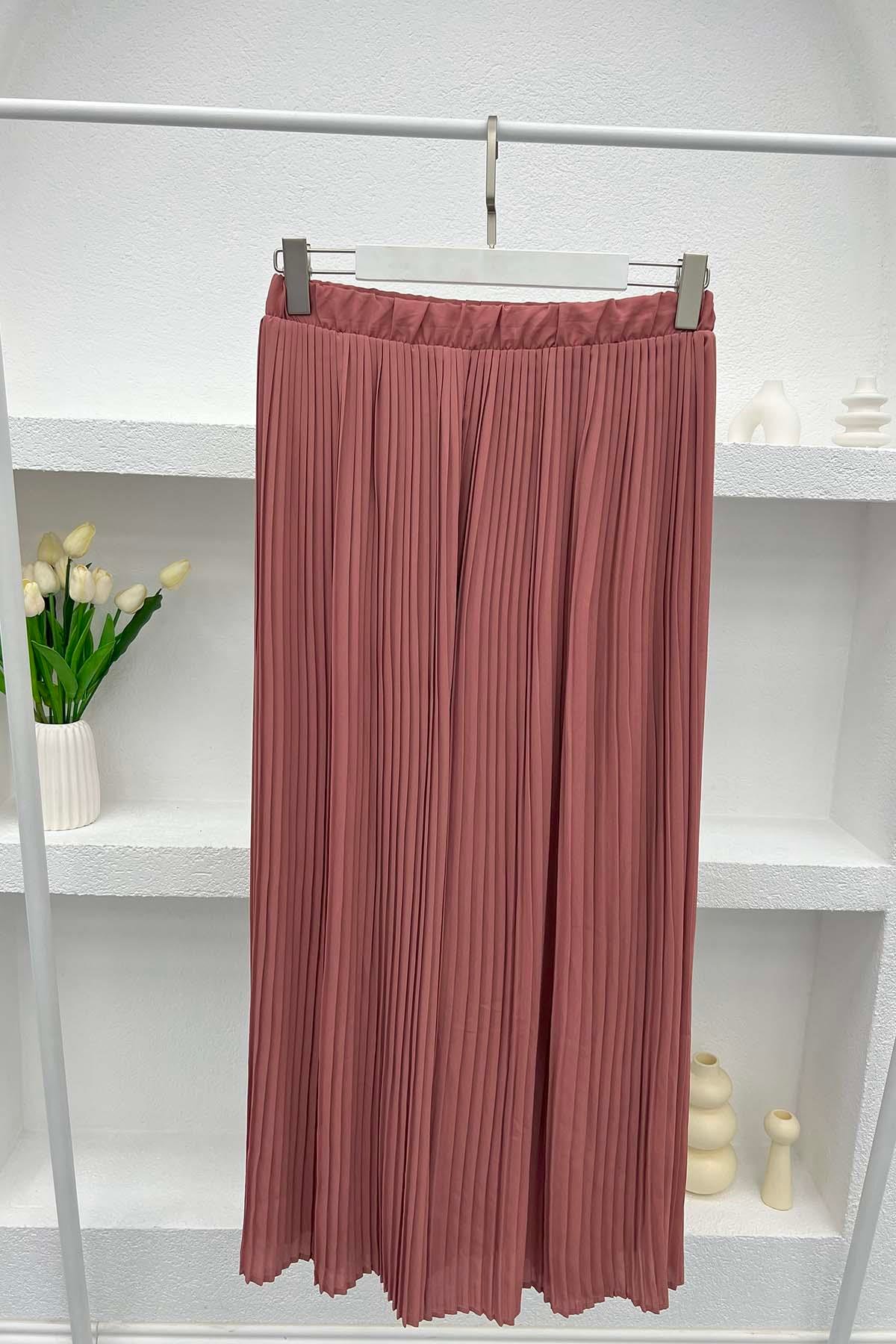 Piliseli Etek Pantolon Gül Kurusu