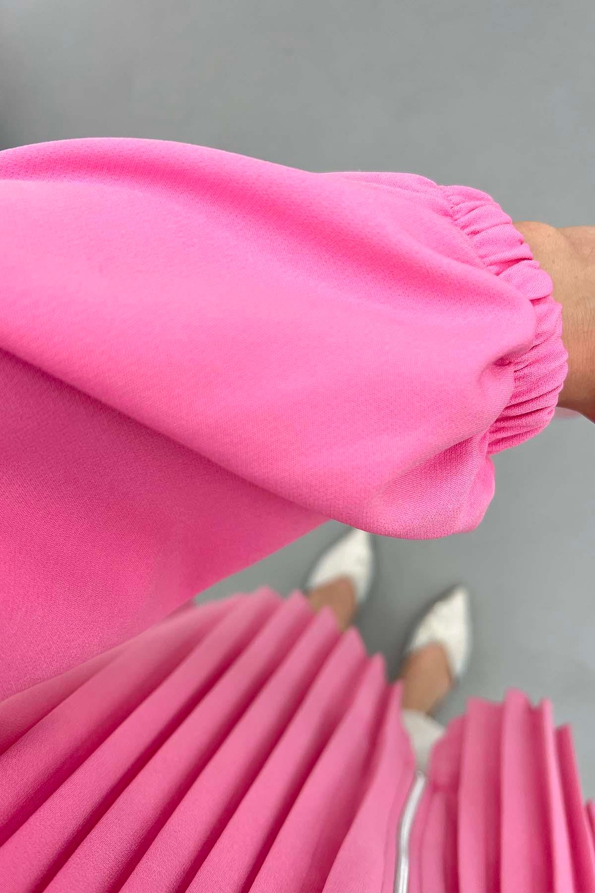 Piliseli Fermuarlı Tunik Pembe