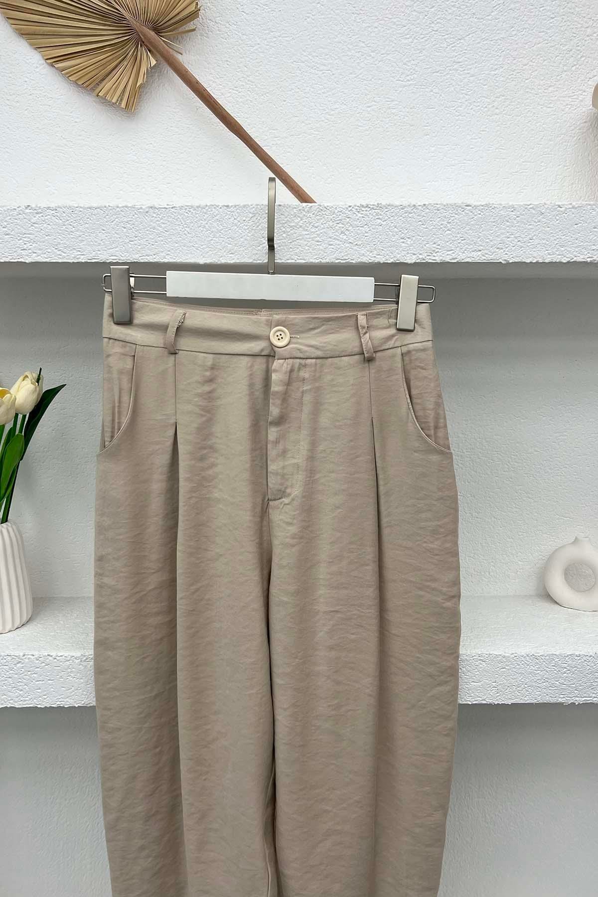 Piliseli Pantolon Bej