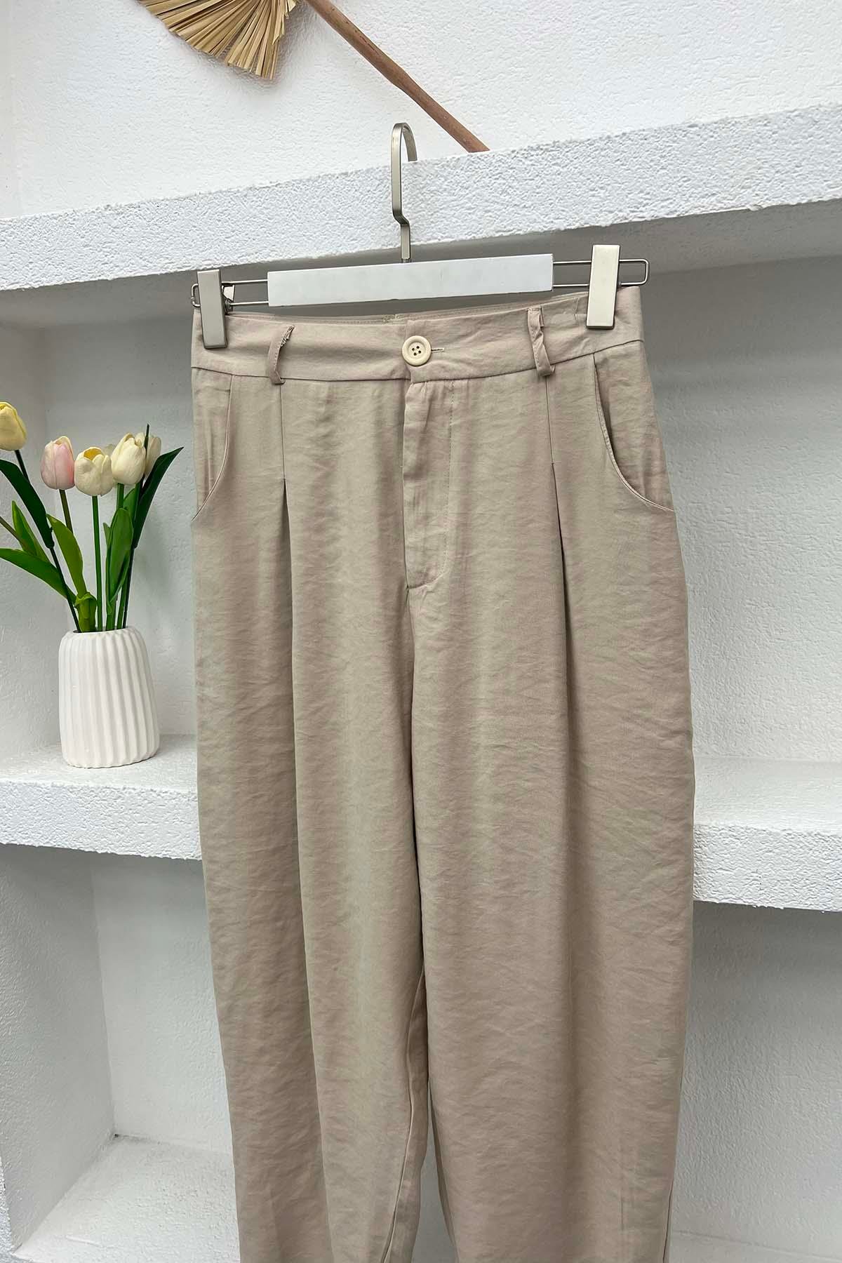 Piliseli Pantolon Bej