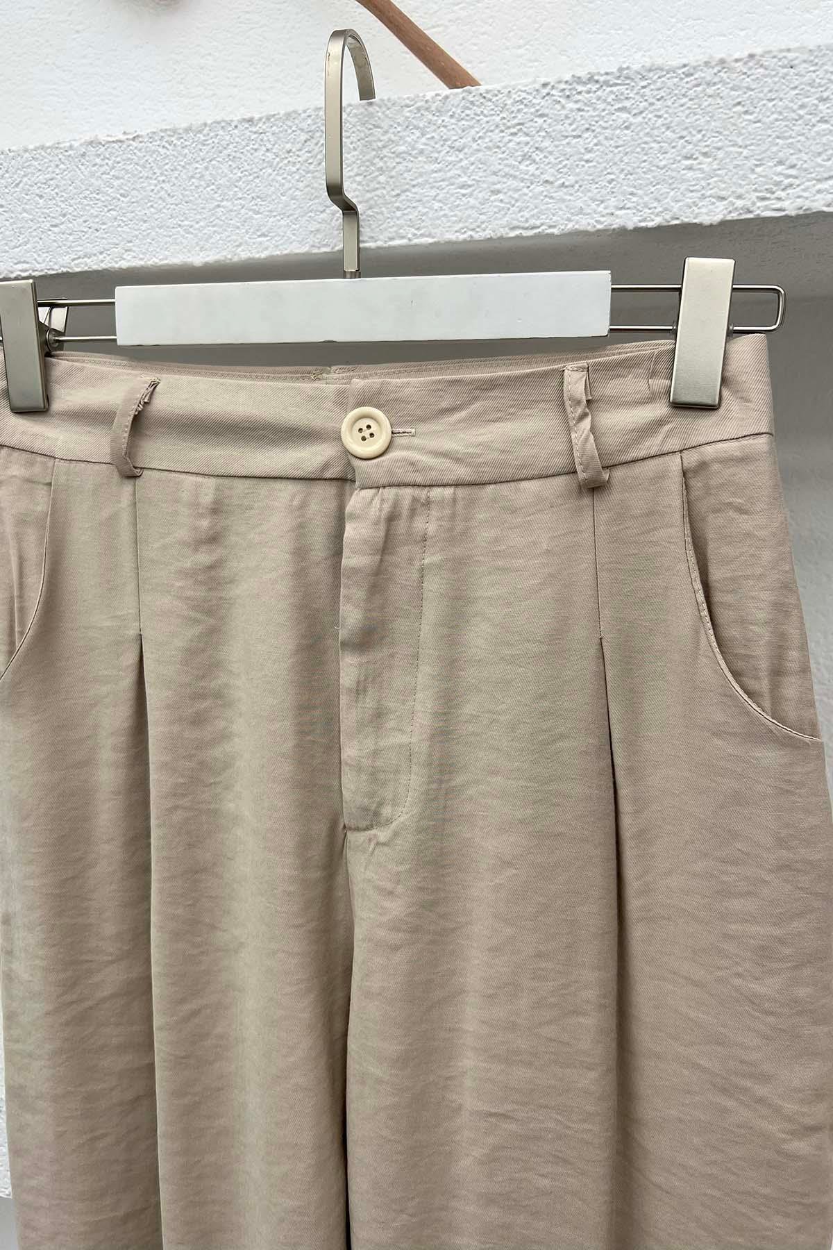 Piliseli Pantolon Bej