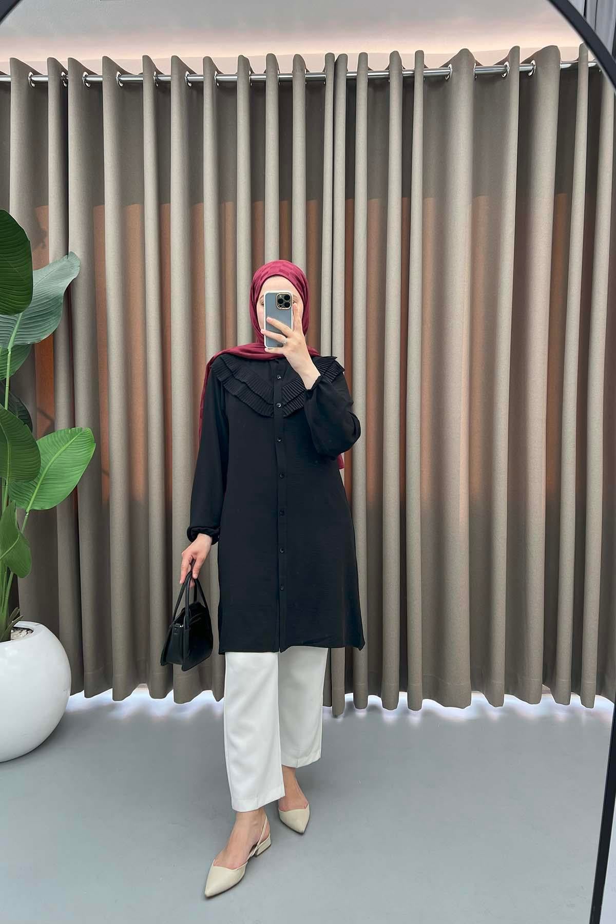 Piliseli Tunik Siyah
