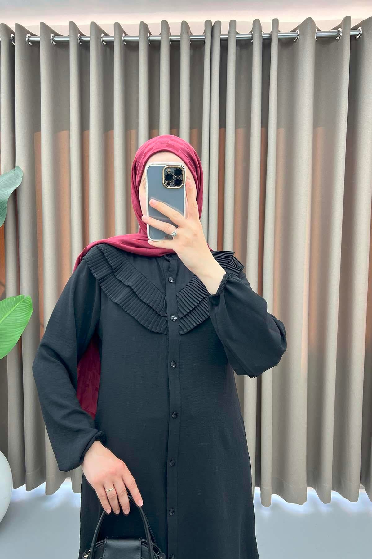 Piliseli Tunik Siyah