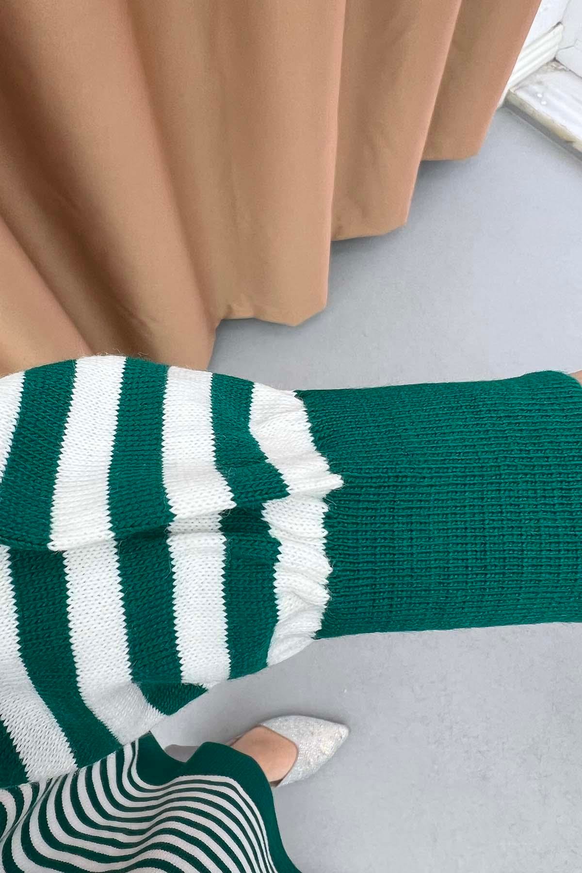 Polo Yaka Çizgili Tunik Zümrüt Yeşili