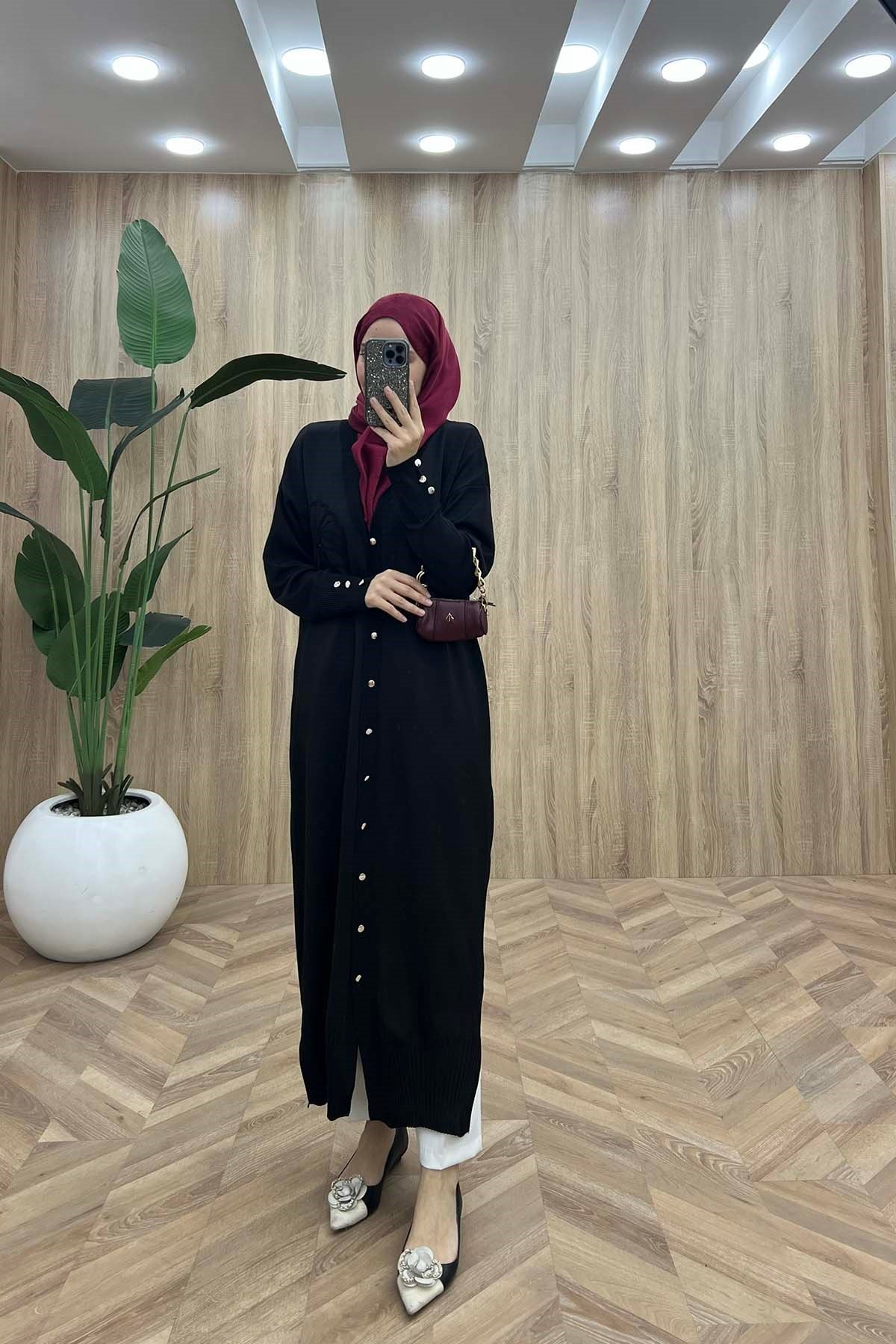 POLYELİD UZUN NAKIŞLI HIRKA Siyah