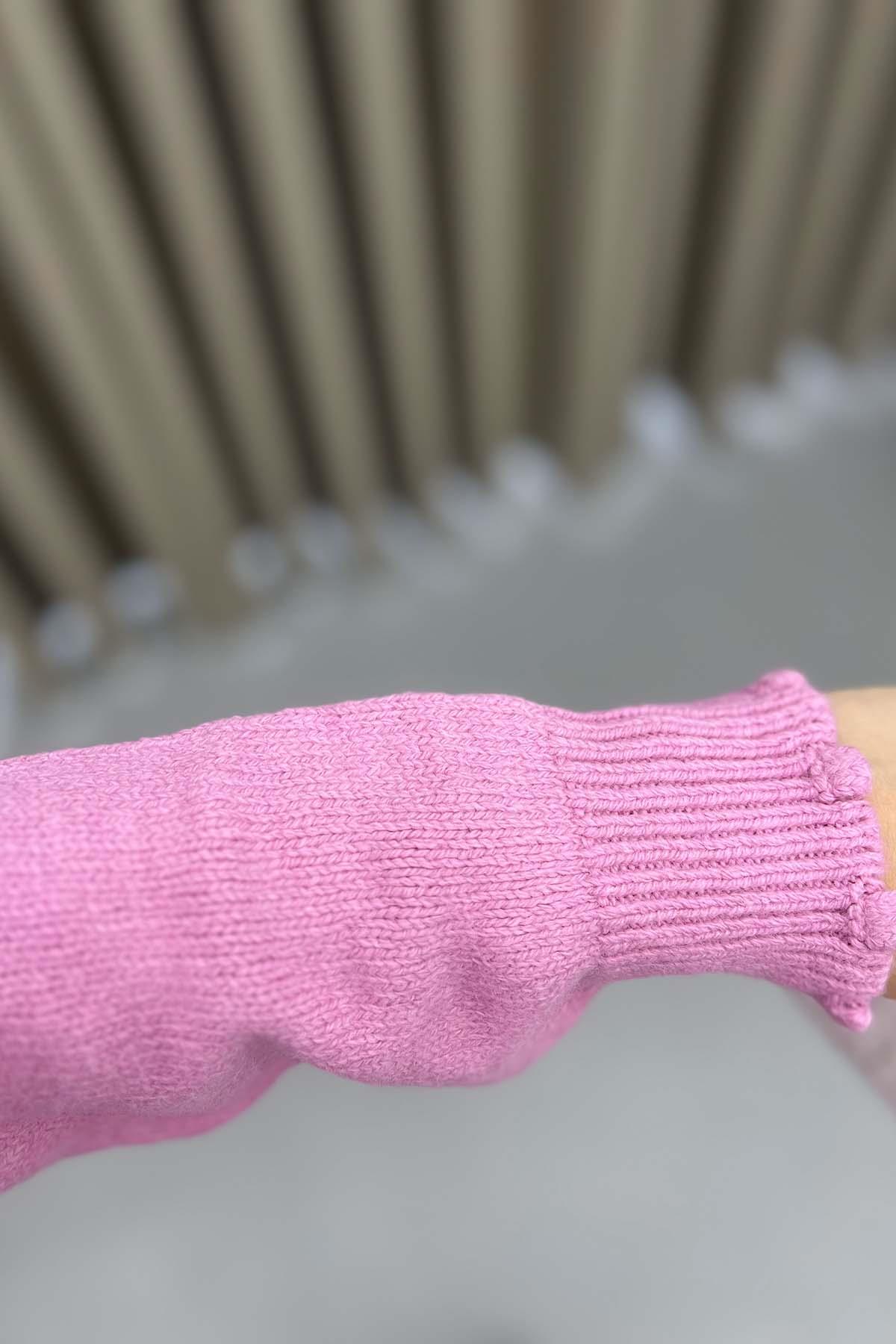 Ponponlu Örgülü Kazak Pembe
