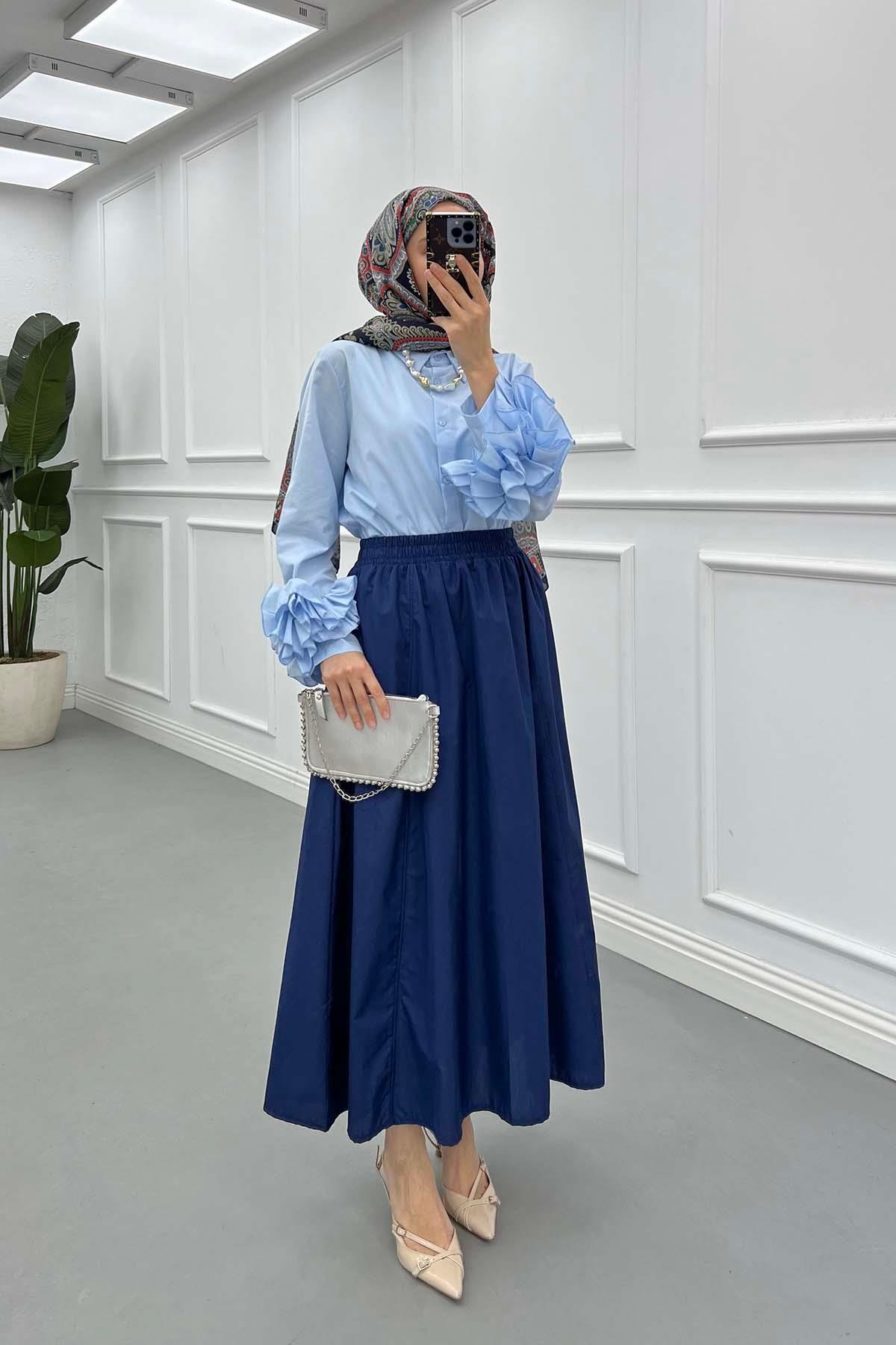 Poplin Etek Lacivert