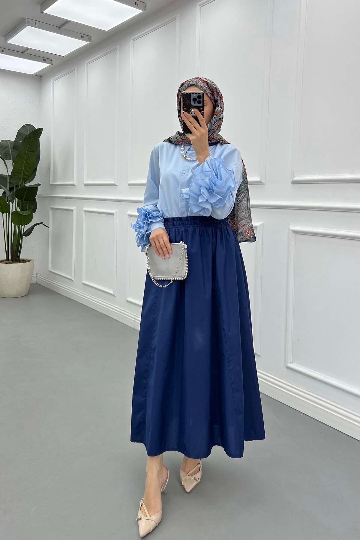 Poplin Etek Lacivert