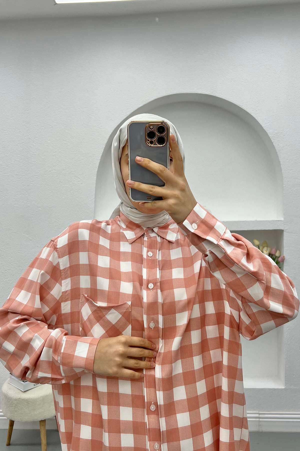 Pötikareli Oversize Gömlek Pembe