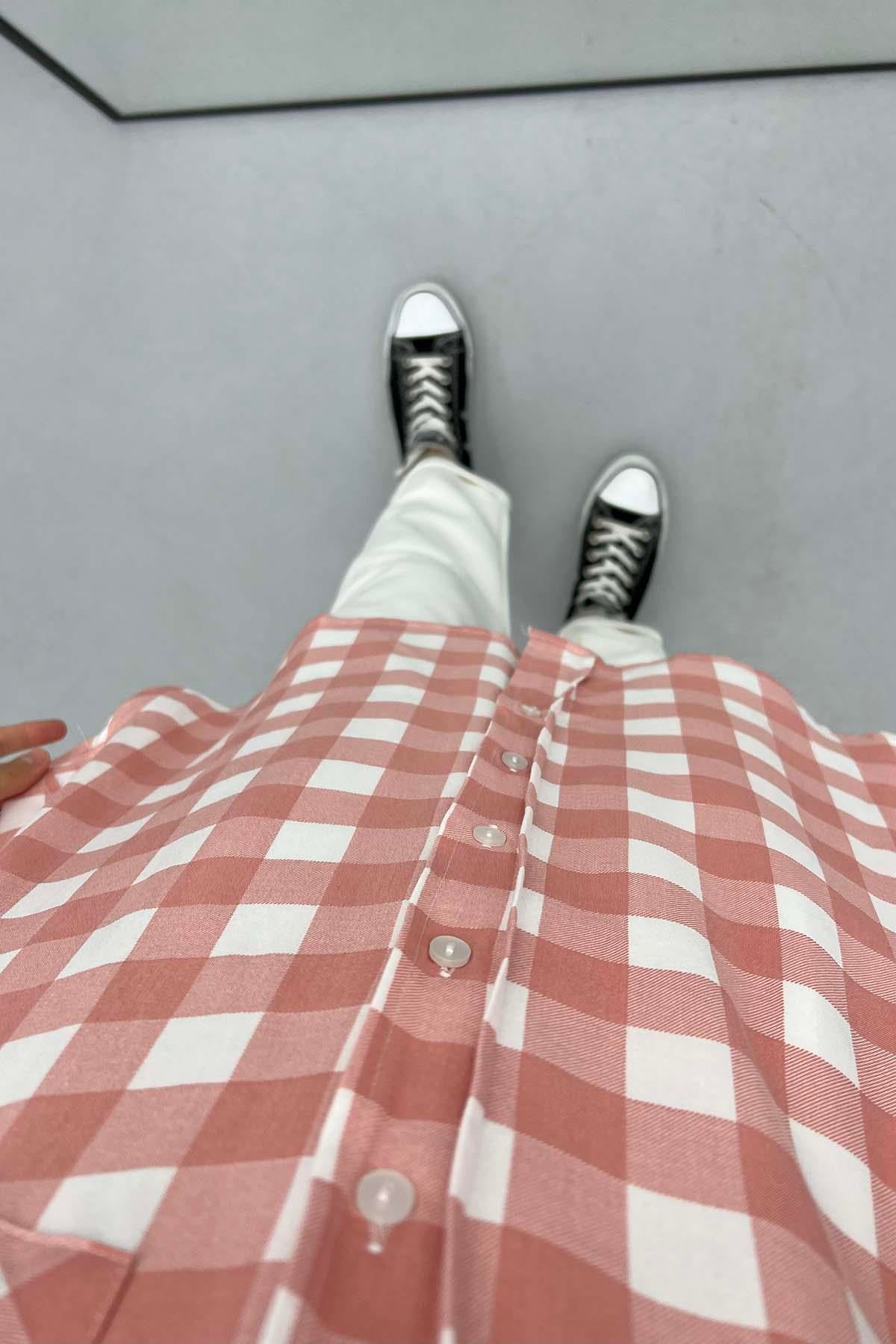 Pötikareli Oversize Gömlek Pembe