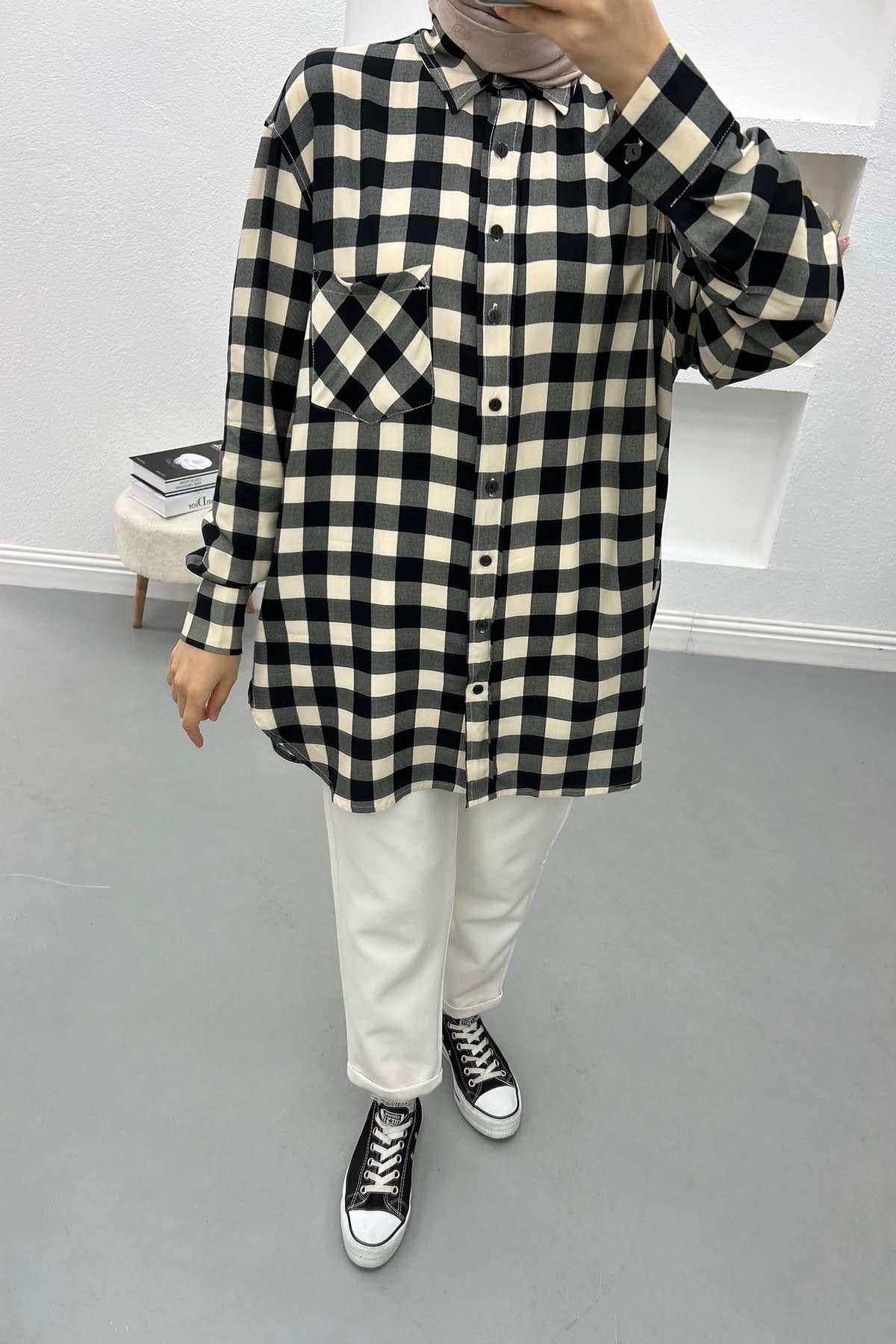 Pötikareli Oversize Gömlek Siyah