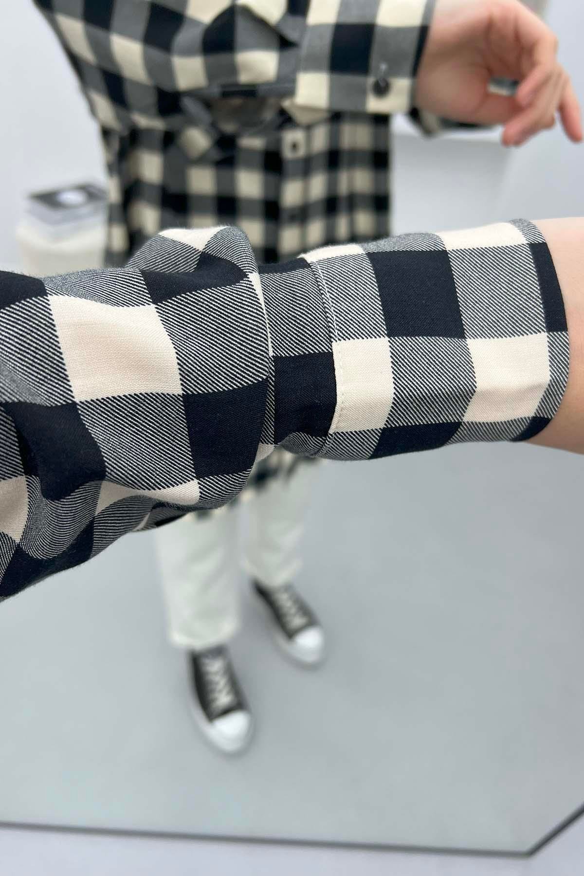 Pötikareli Oversize Gömlek Siyah