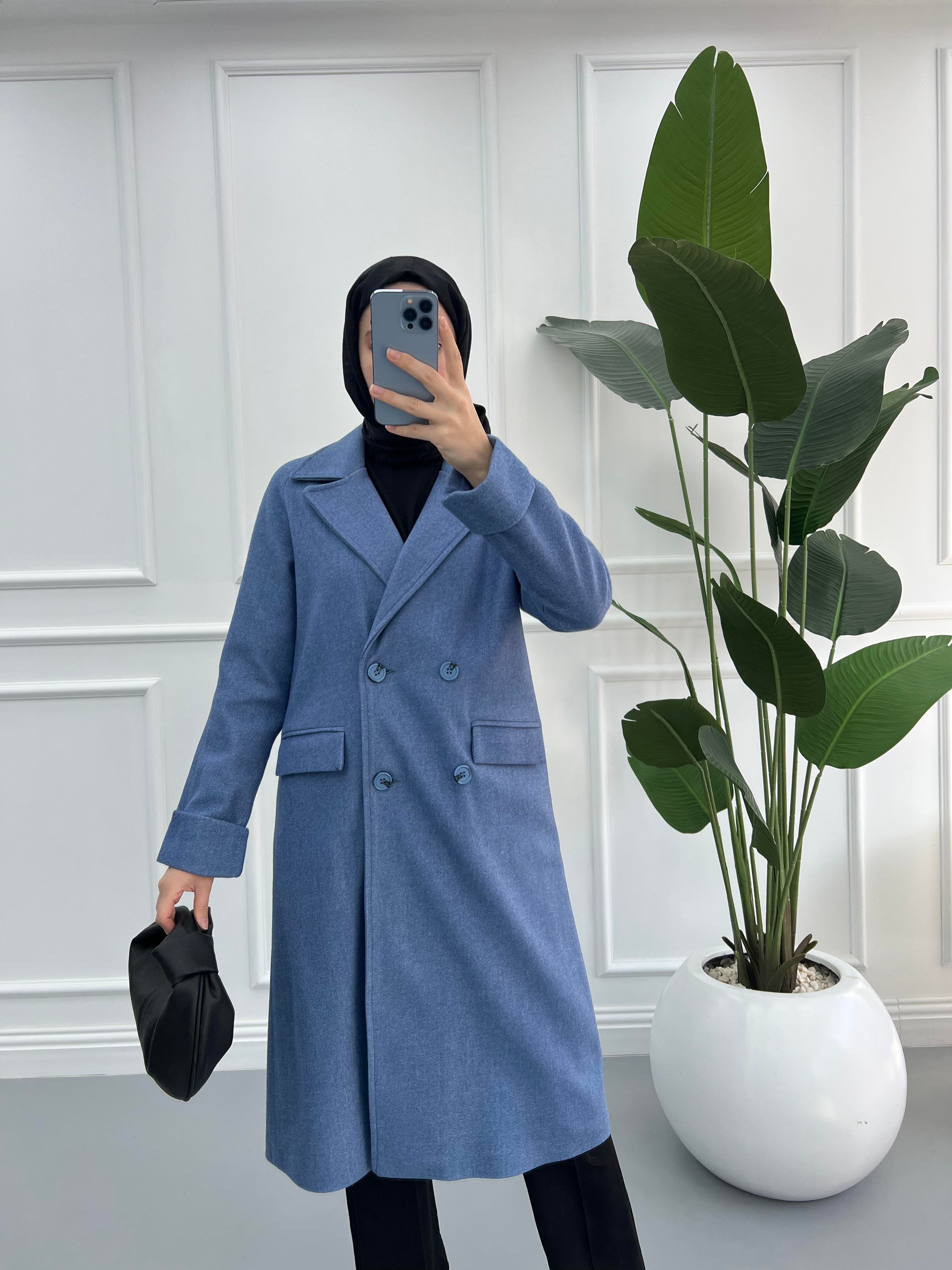 Premium Kaşe Kaban Mavi