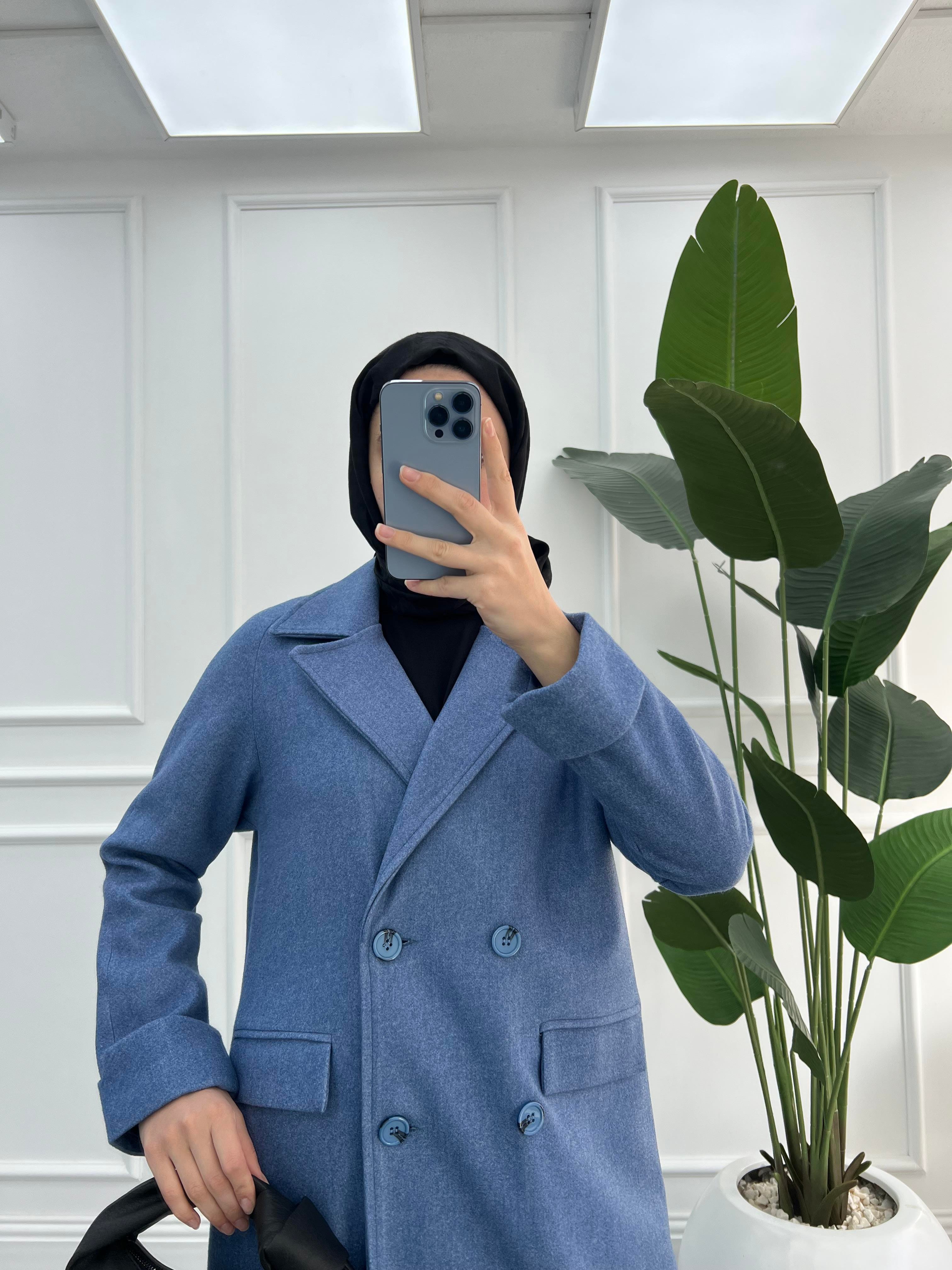 Premium Kaşe Kaban Mavi