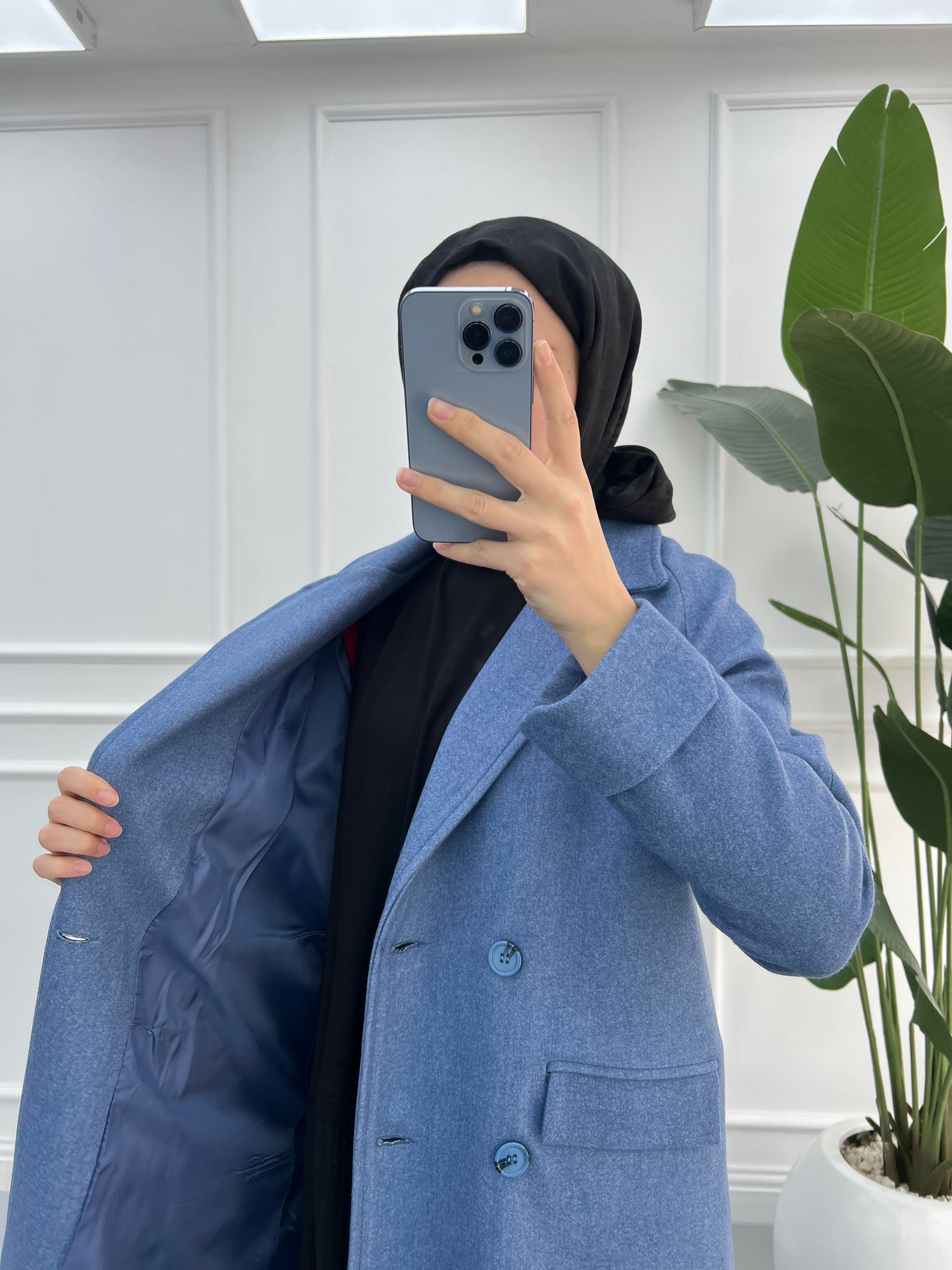 Premium Kaşe Kaban Mavi