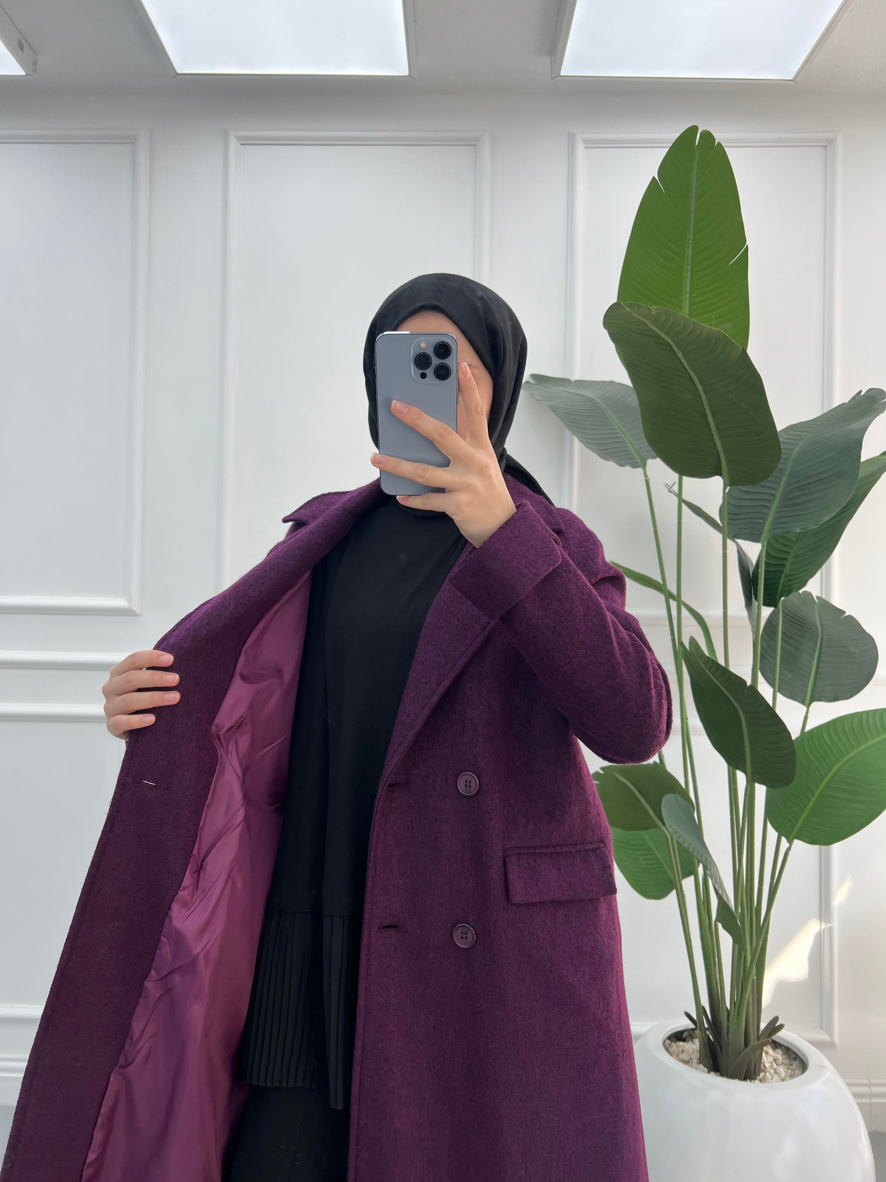 Premium Kaşe Kaban Mürdüm