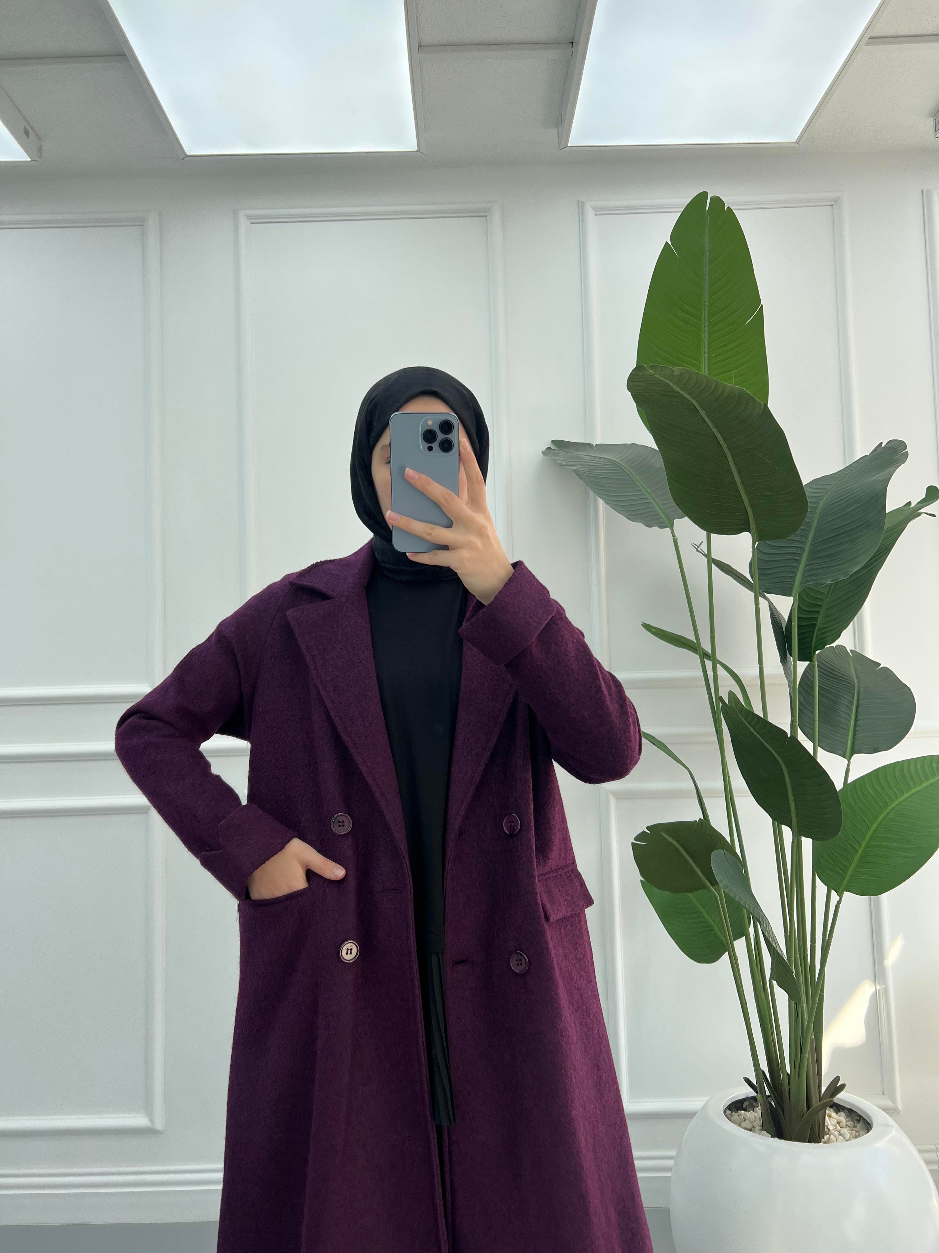 Premium Kaşe Kaban Mürdüm