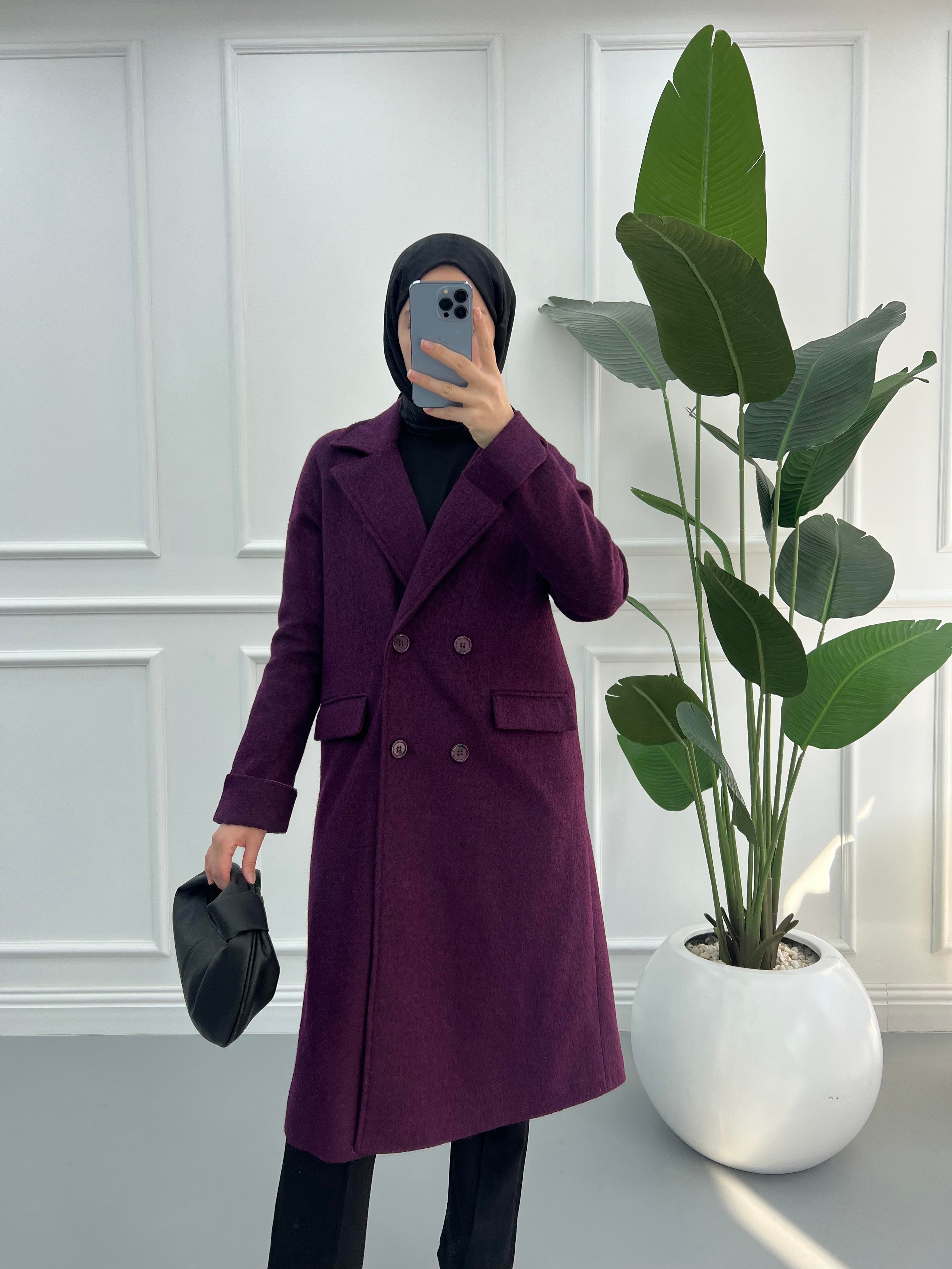 Premium Kaşe Kaban Mürdüm