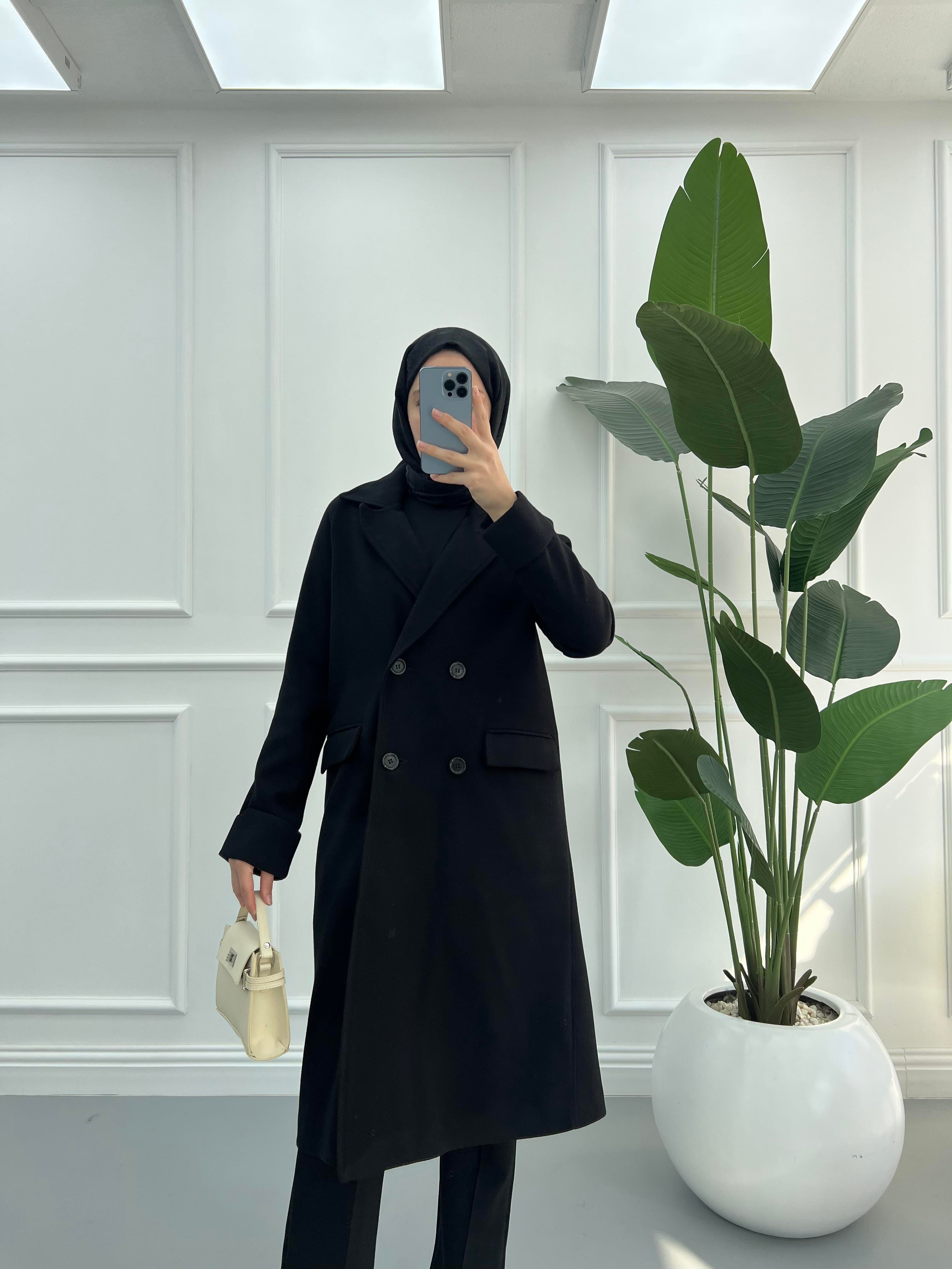 Premium Kaşe Kaban Siyah