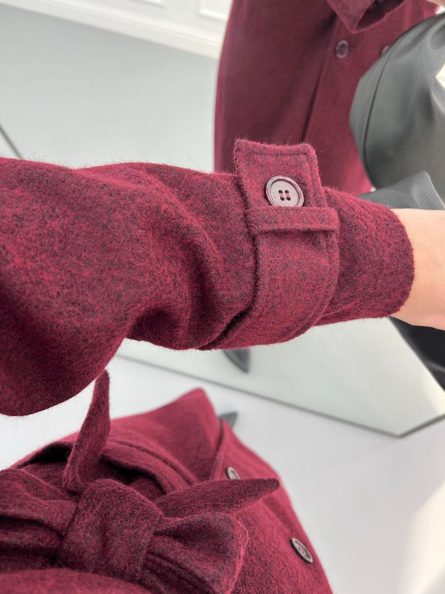 Premium Manşetli Kaşe Kaban Bordo