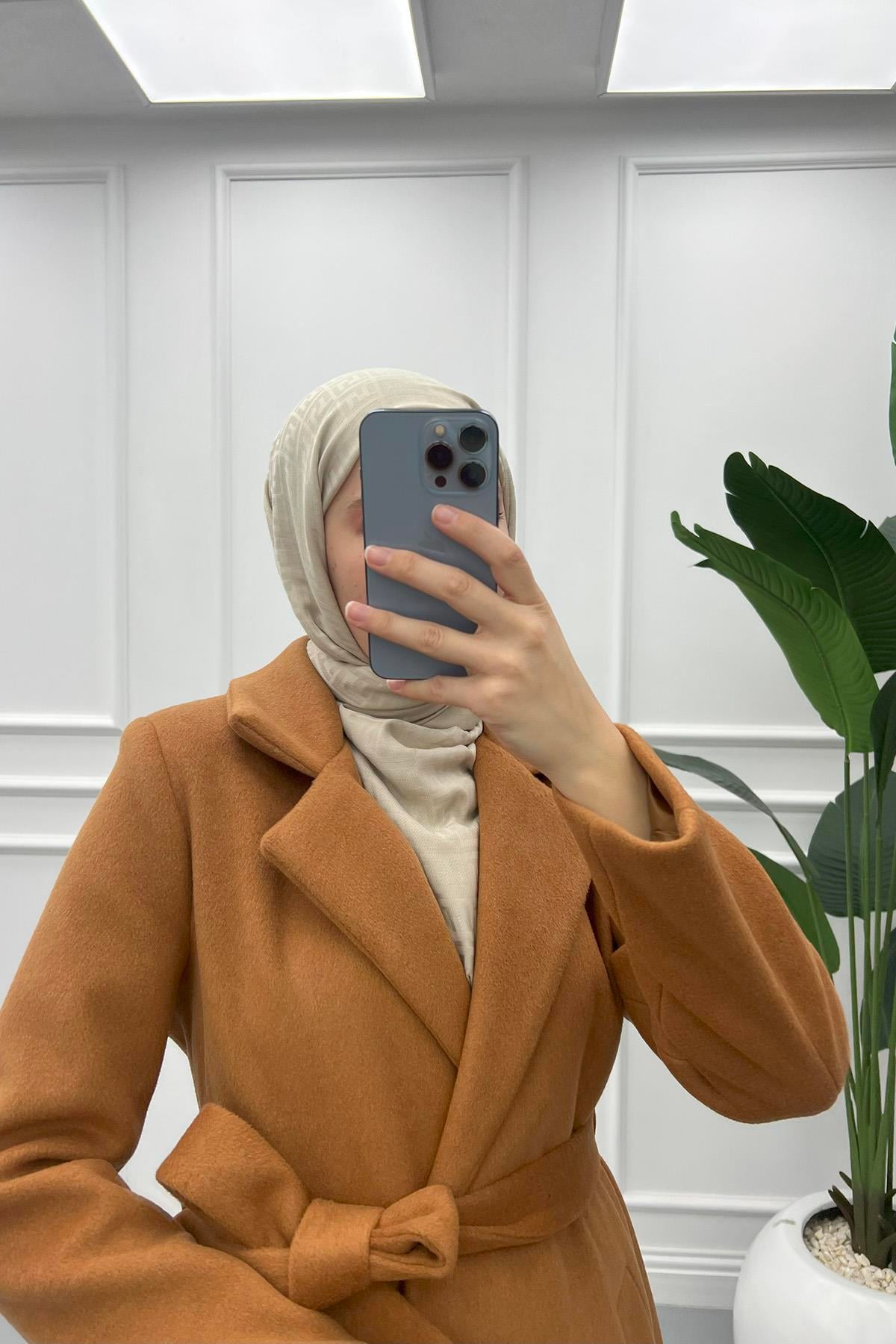 Puane Uzun Kaşe Kaban Taba