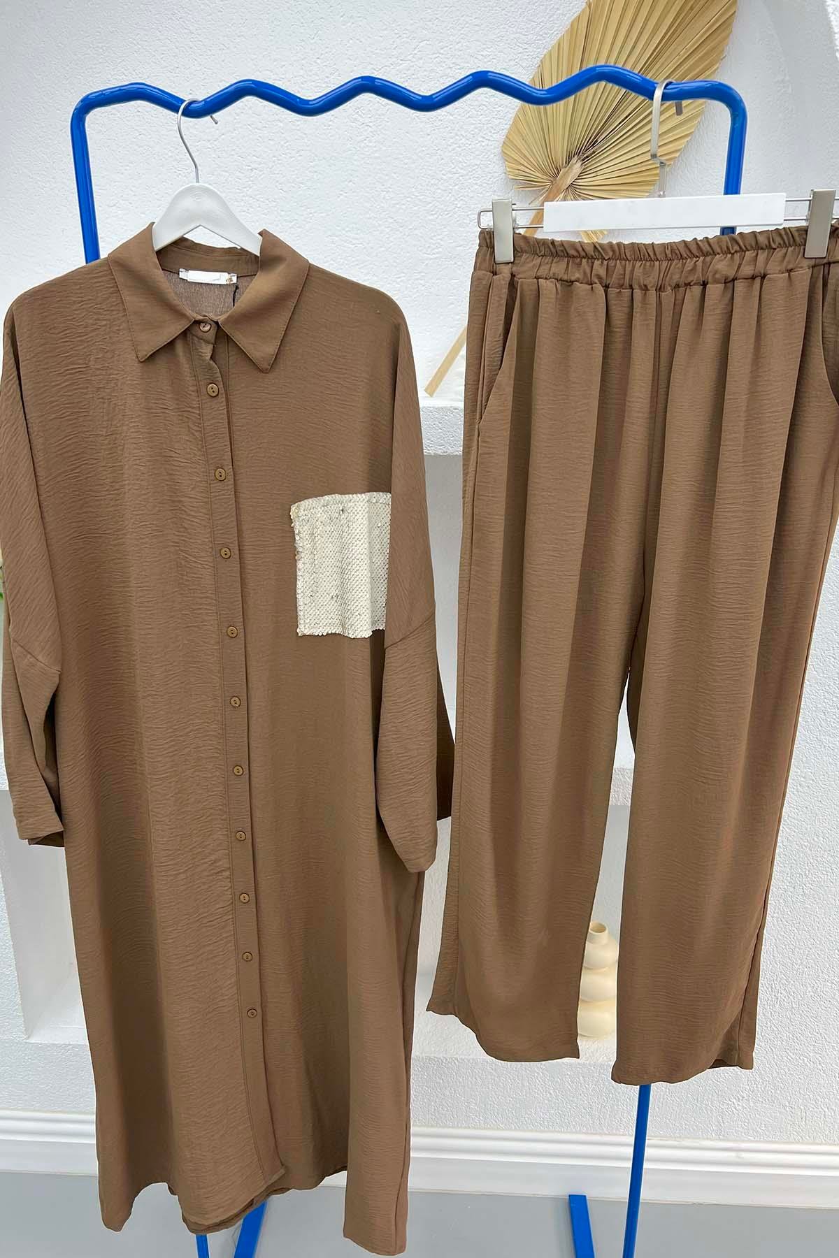 Pullu Tunik Takım Kahve