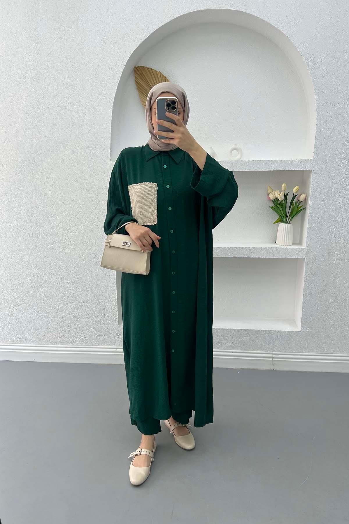 Pullu Tunik Takım Zümrüt Yeşili