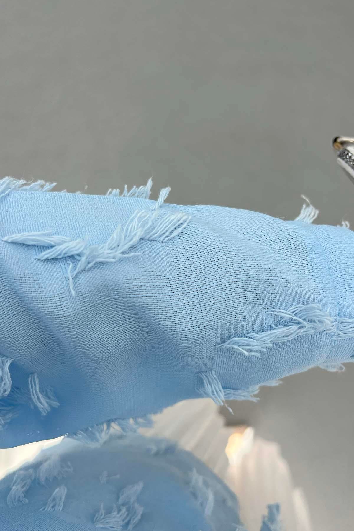 Püsküllü Bağlamalı Kimono Bebe Mavi