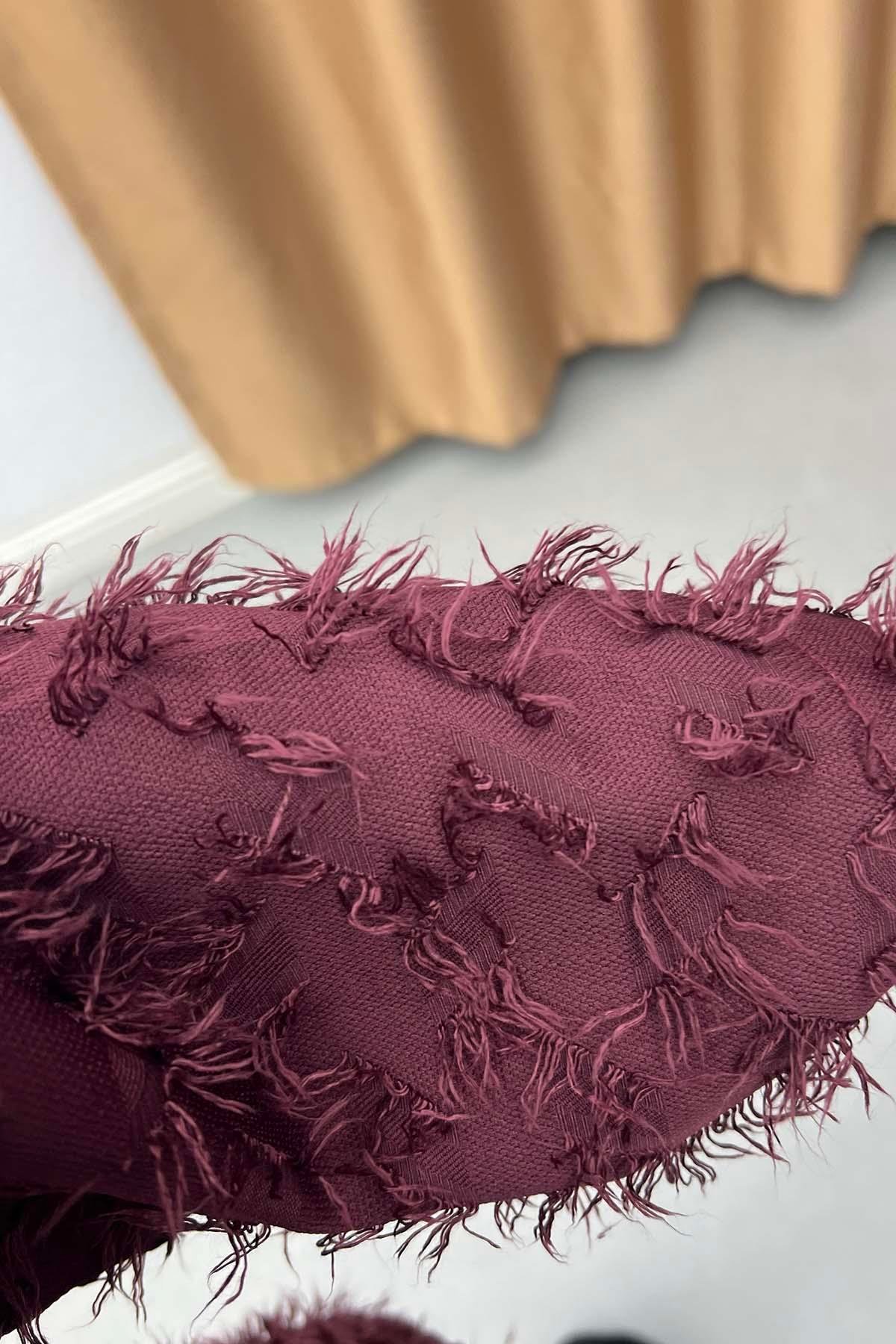 Püsküllü Önden Bağlamalı Aura Ceket Bordo