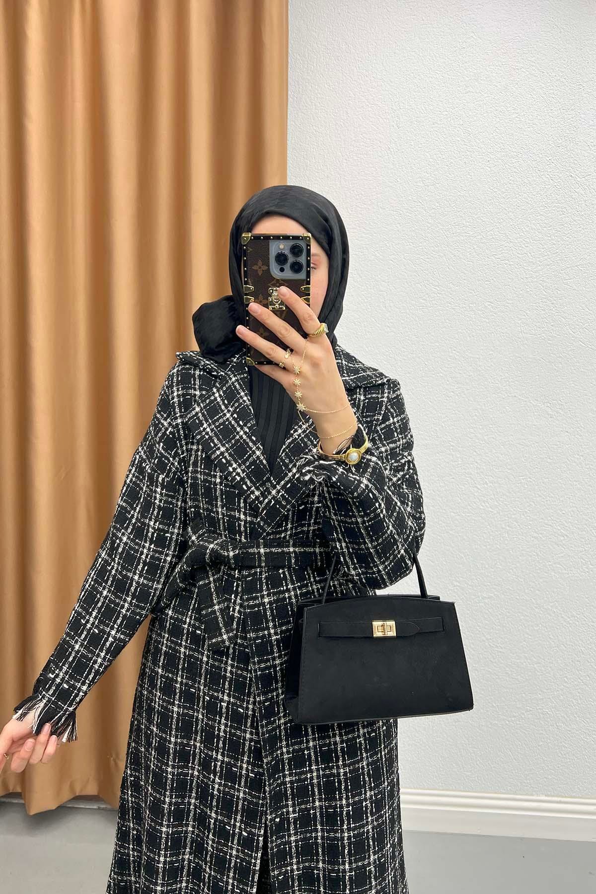 Püsküllü Tüvit Kimono Siyah