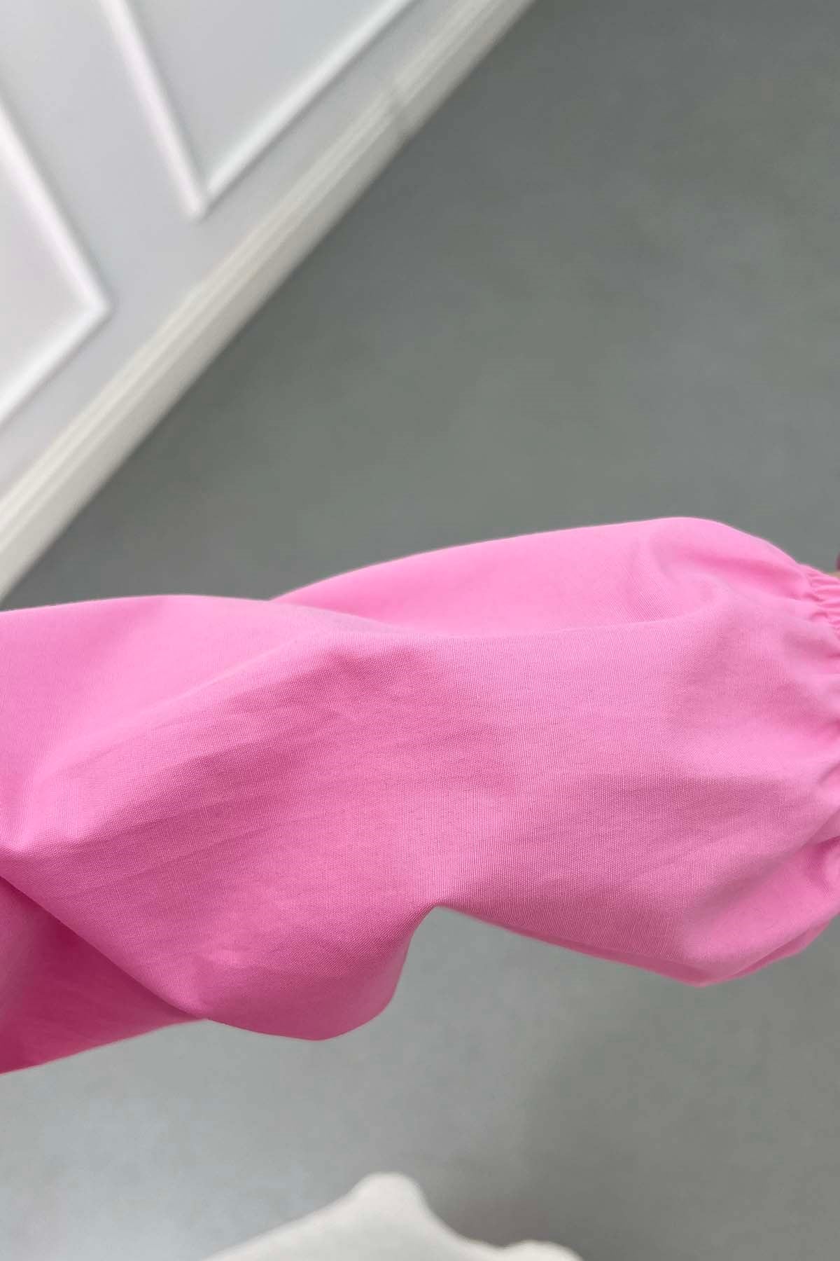 Retro Yaka Tasarımlı Gömlek Pembe