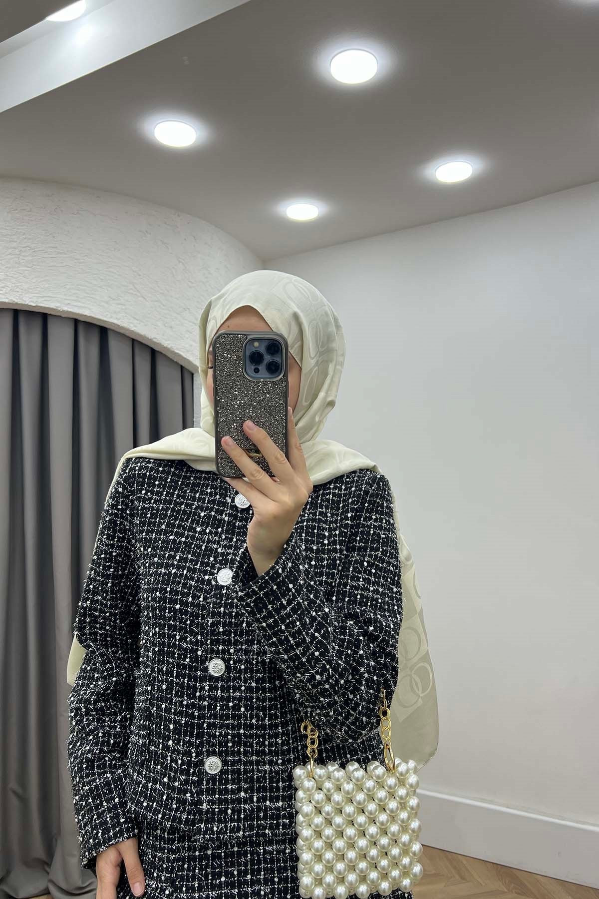 Riva Parıltılı Cepli Tüvit Takım Siyah
