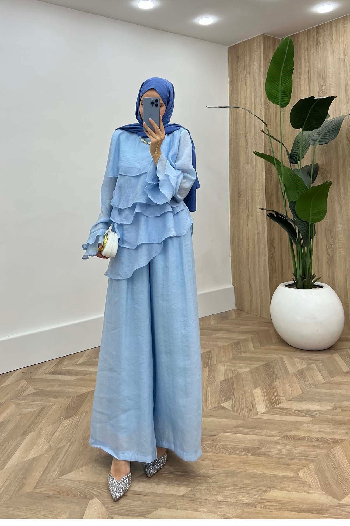 Romantik Volanlı Takım Bebe Mavi