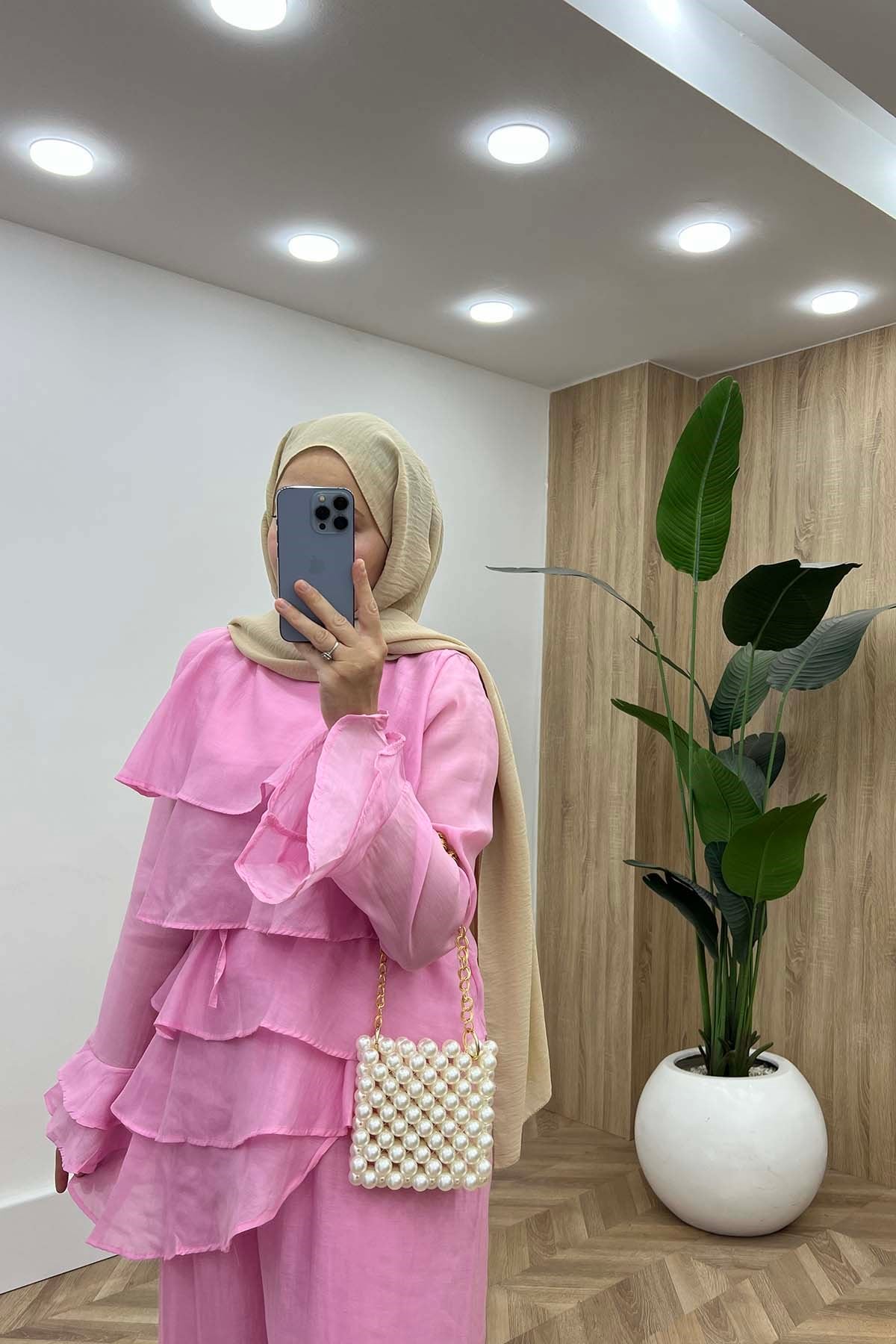 Romantik Volanlı Takım Pembe