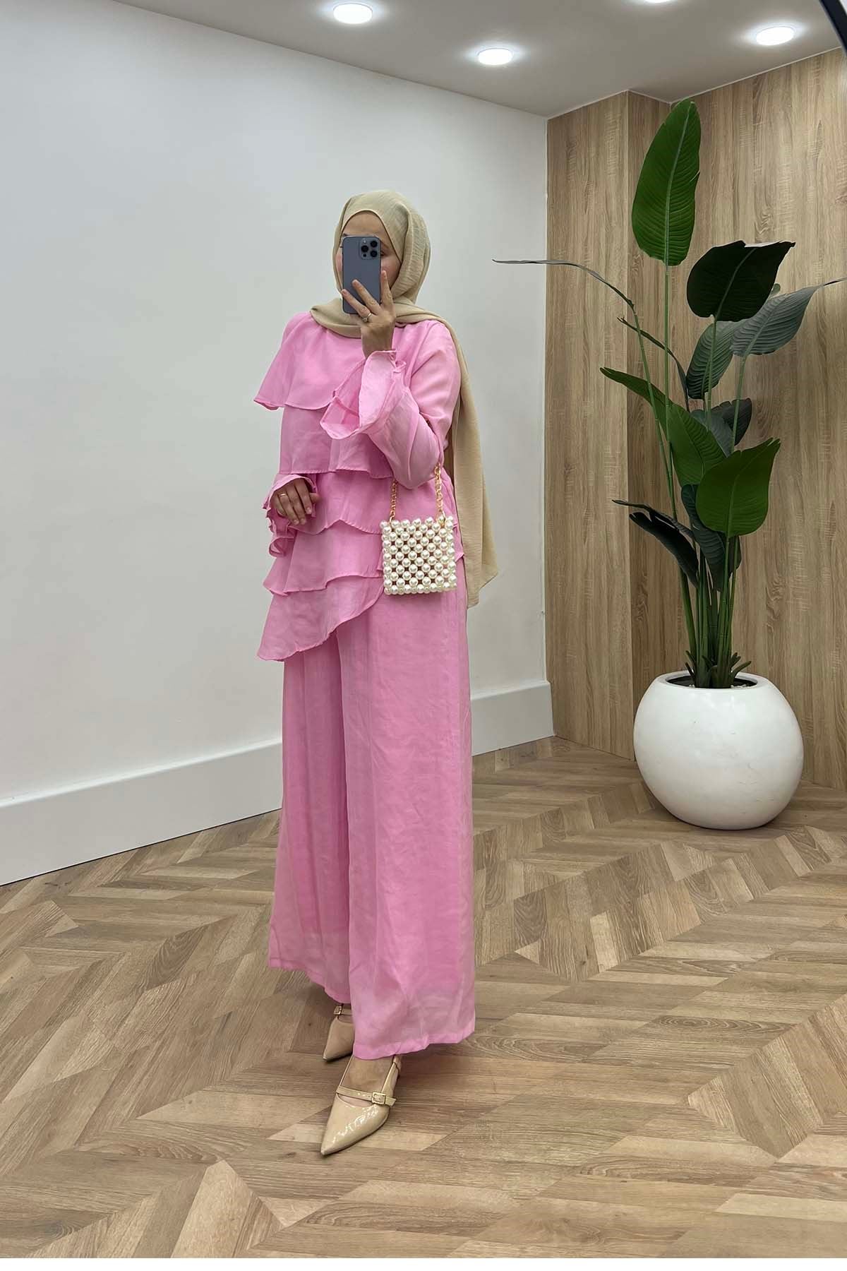 Romantik Volanlı Takım Pembe