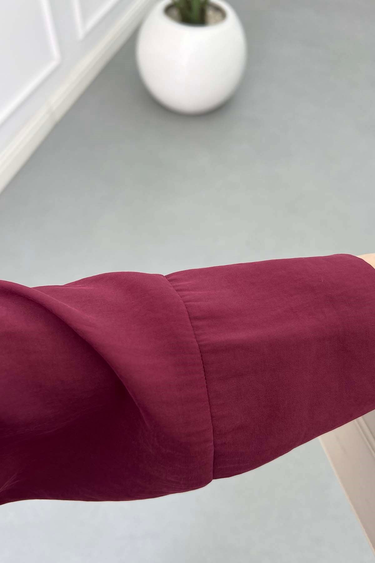 Şal Detaylı Hakim Yaka Kemerli Modal Takım Bordo