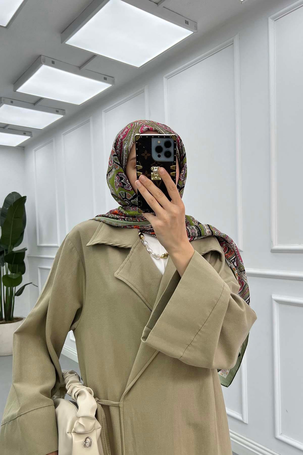 Şal Yaka Bağcıklı Trençkot Soft Yeşil