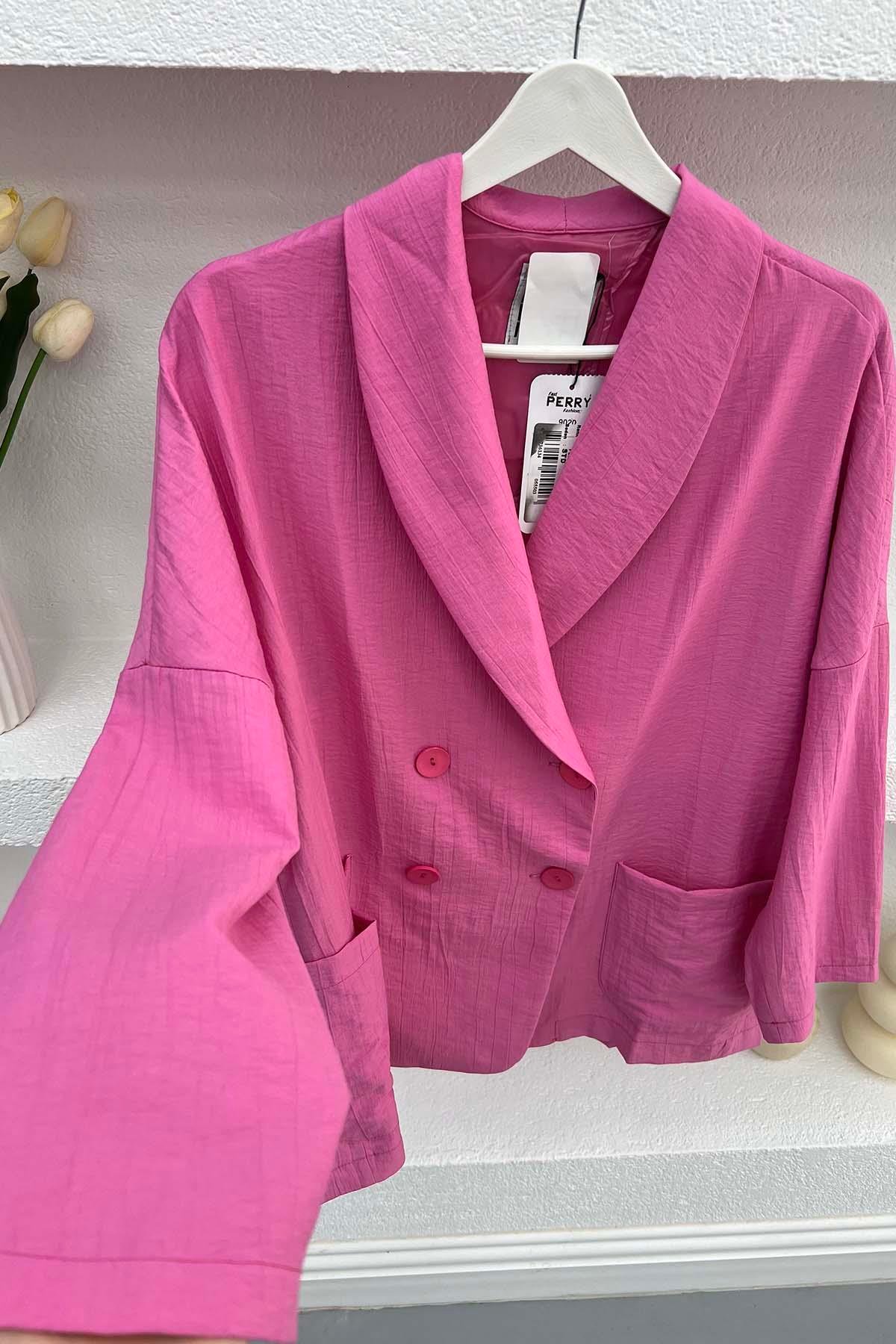 Şal Yaka Keten Ceket Pembe
