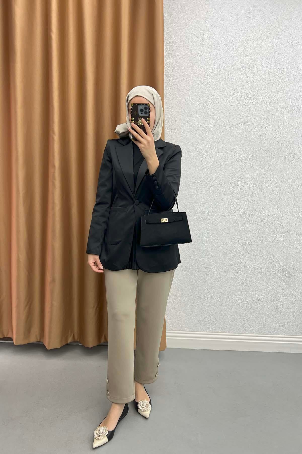 Saten Blazer Ceket Siyah