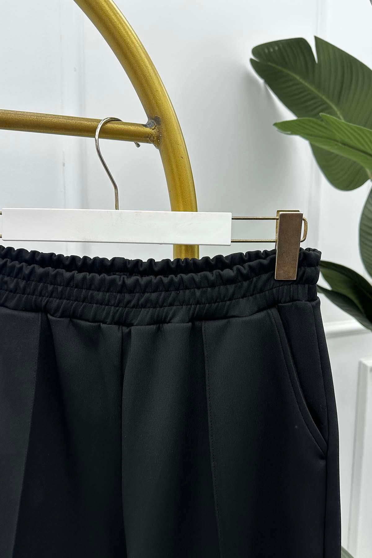 Scuba Çımalı Beli Lastikli Pantolon Siyah